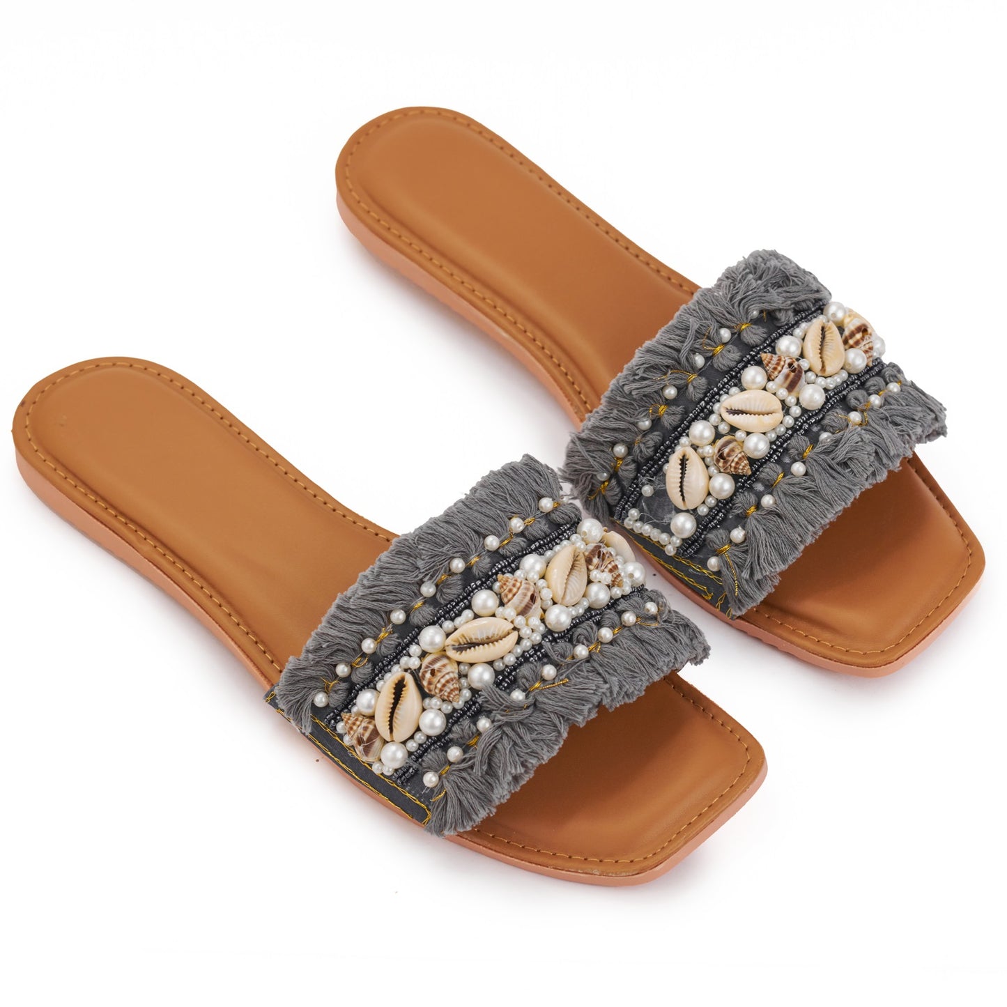RAVIS Boho Frill Shell Sliders