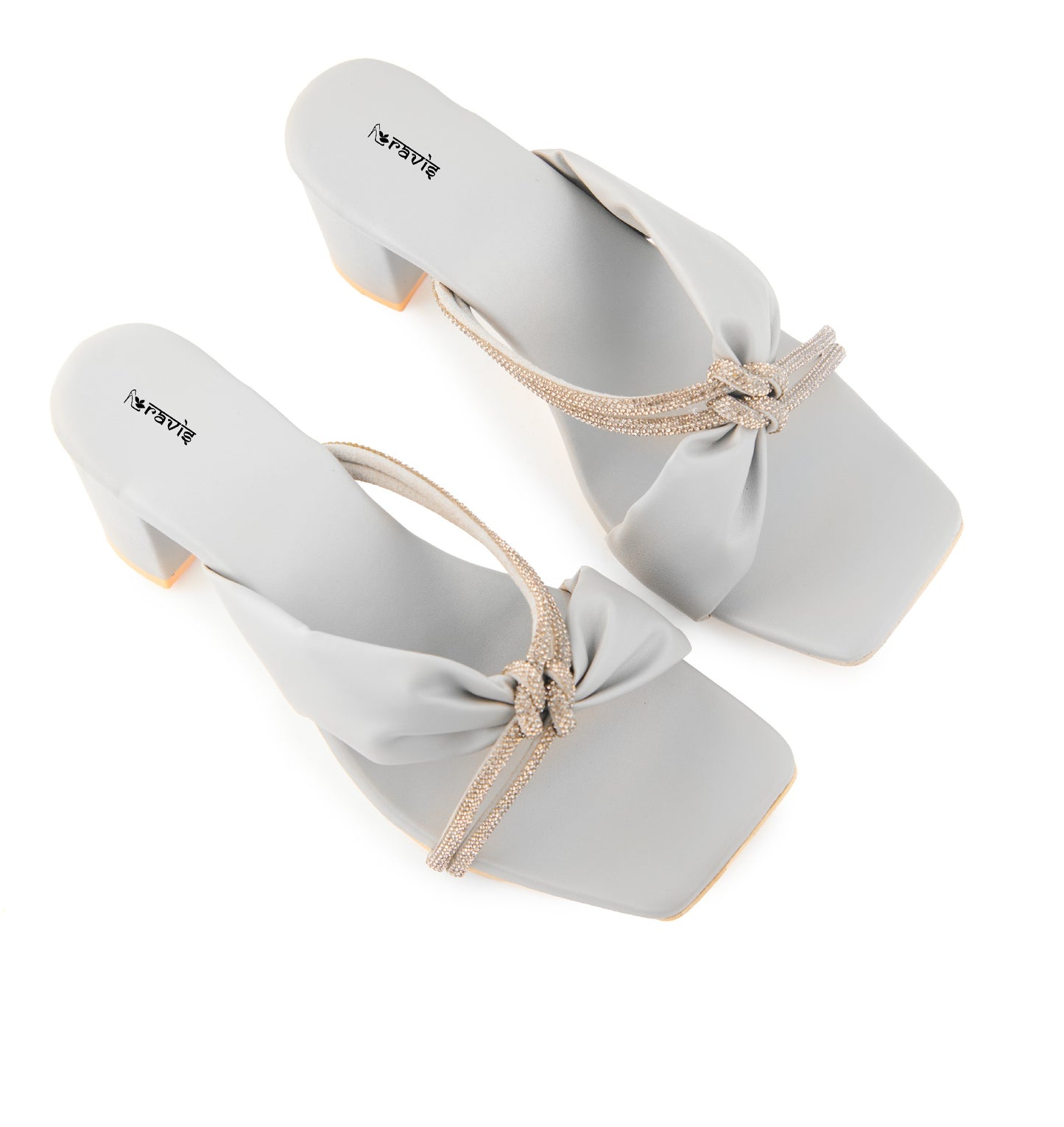 RAVIS Knot Charm Block Heels – Trendy Slip-On with Braided Strap Detail