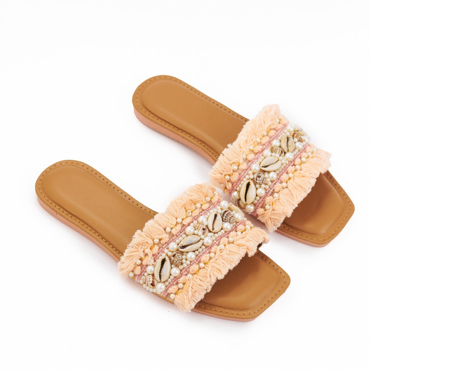 RAVIS Boho Frill Shell Sliders