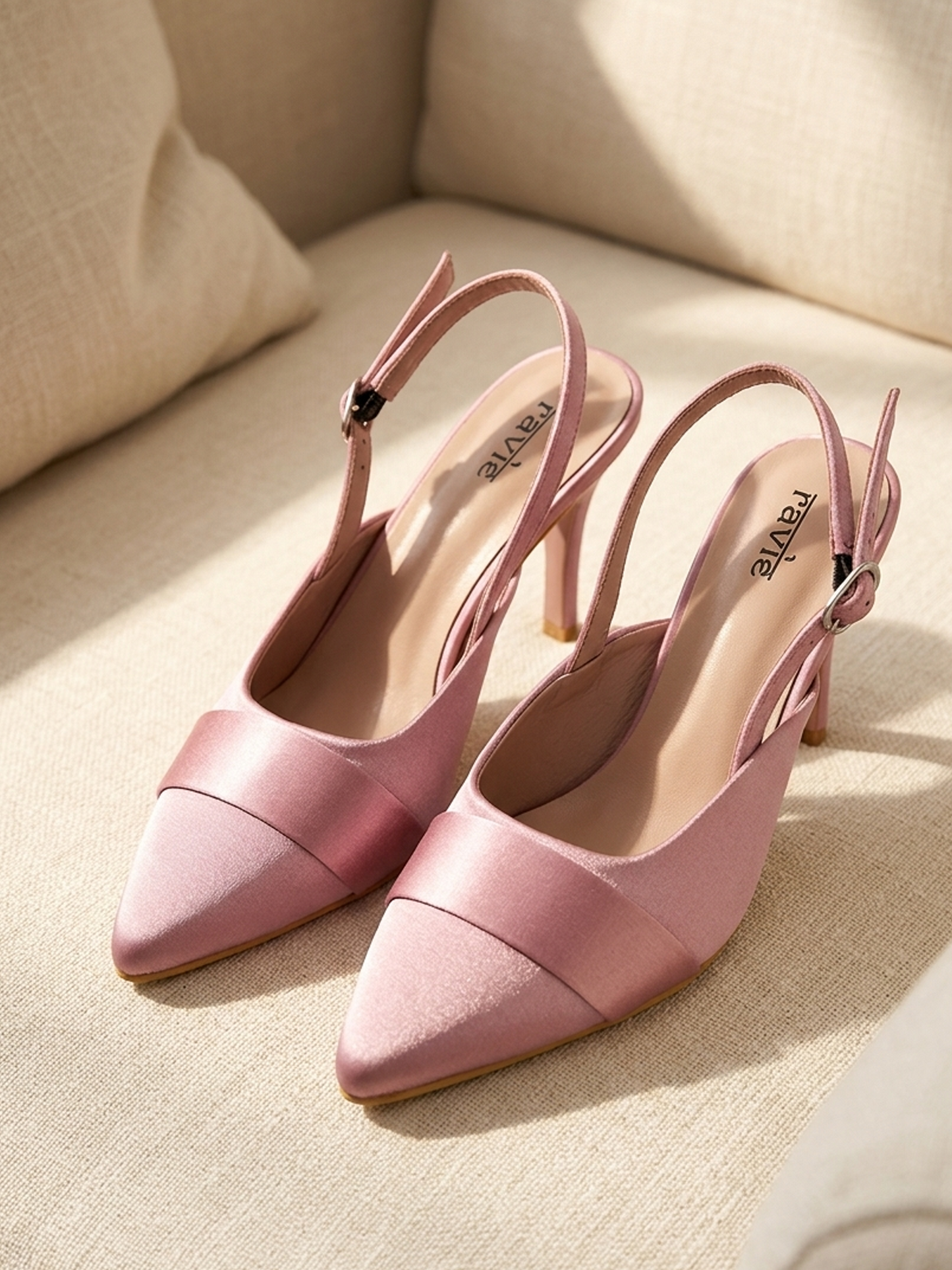 Pink Pointed Slingback Heels for Women Top Side View Ravis Footwear