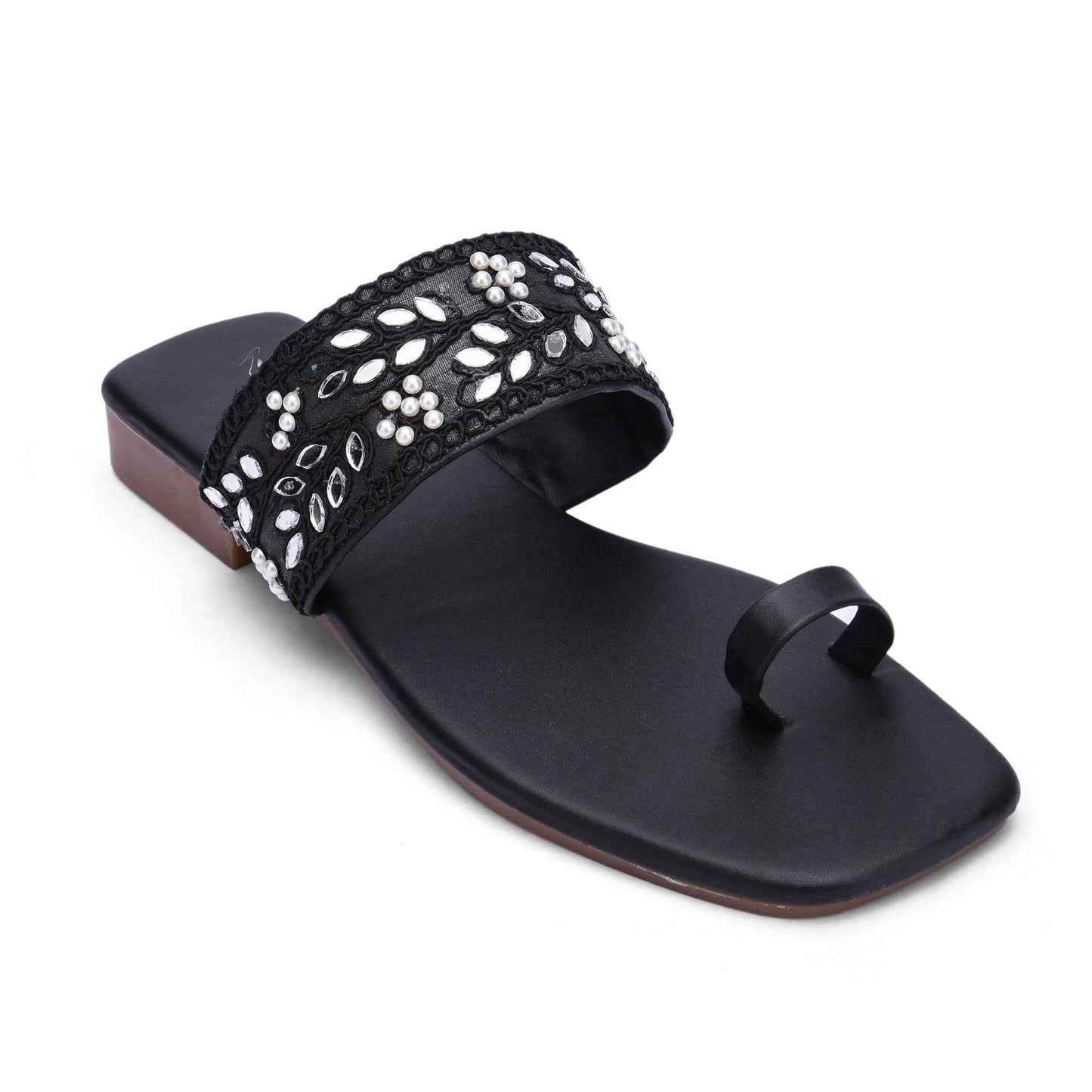 RAVIS SparkToe Black Toe-Ring Ethnic Flats for Women