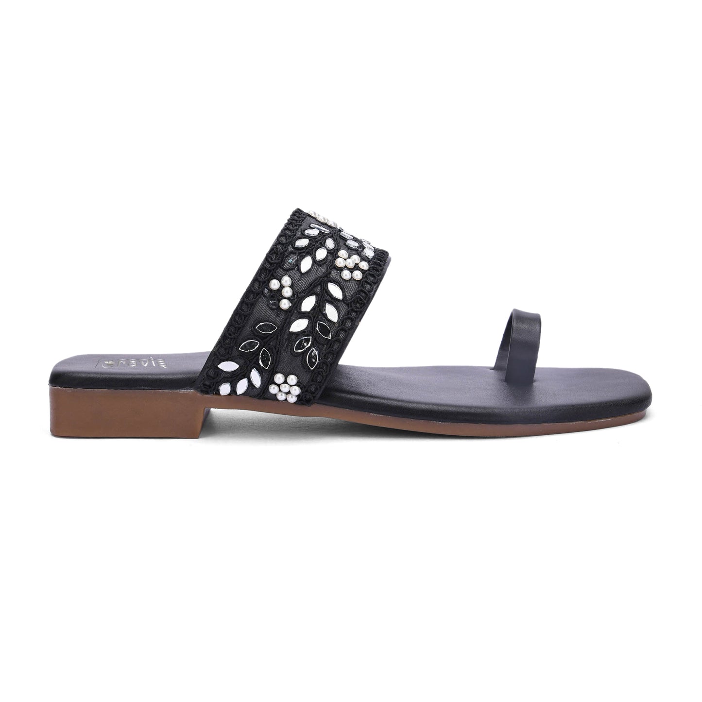 RAVIS SparkToe Black Toe-Ring Ethnic Flats for Women