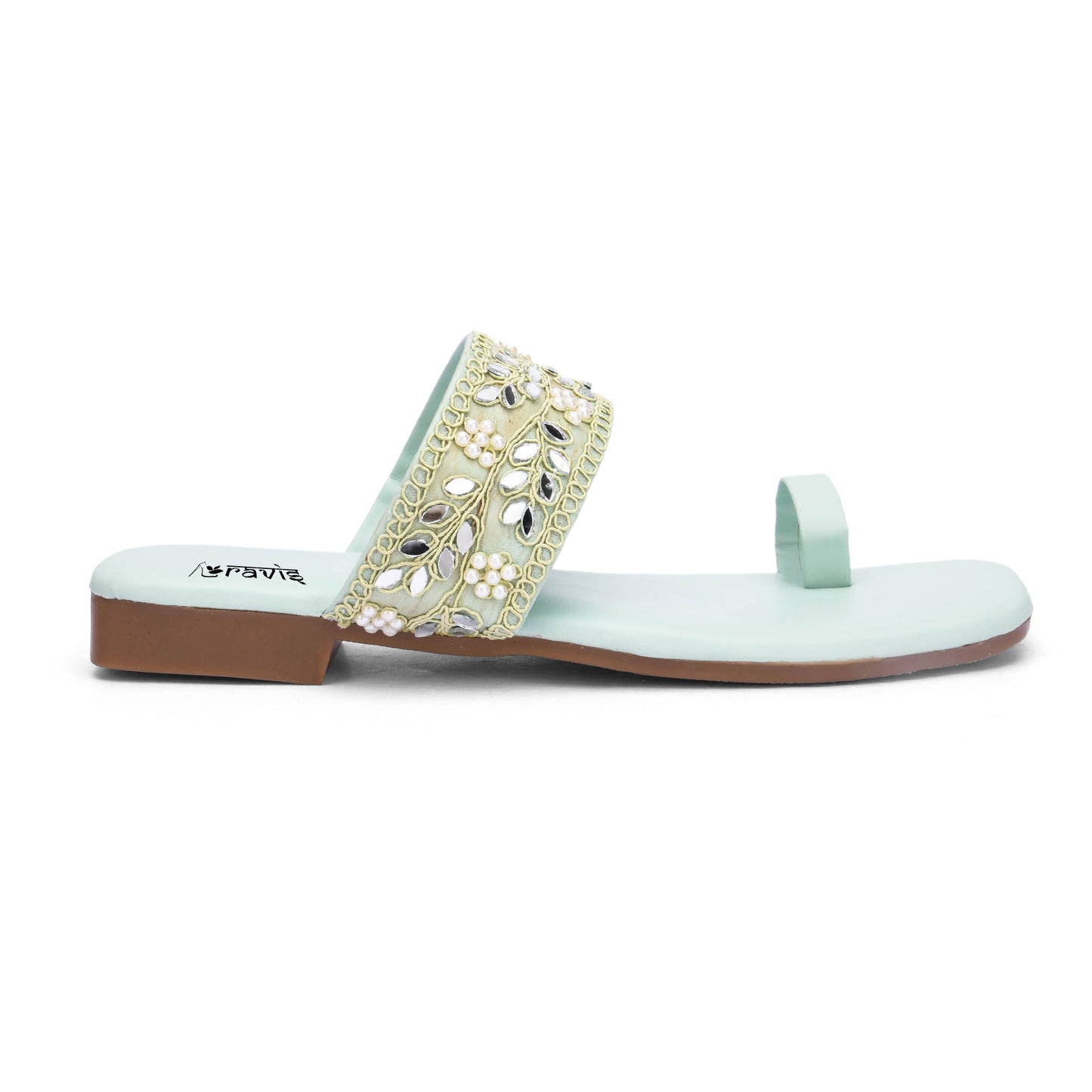 RAVIS SparkToe Black Toe-Ring Ethnic Flats for Women