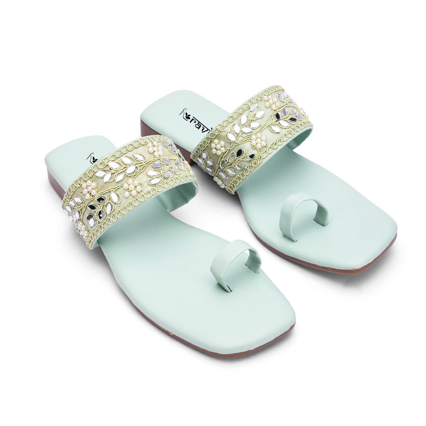 RAVIS SparkToe Black Toe-Ring Ethnic Flats for Women