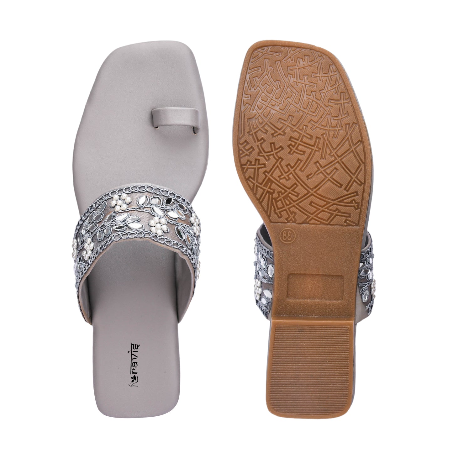 RAVIS SparkToe Black Toe-Ring Ethnic Flats for Women