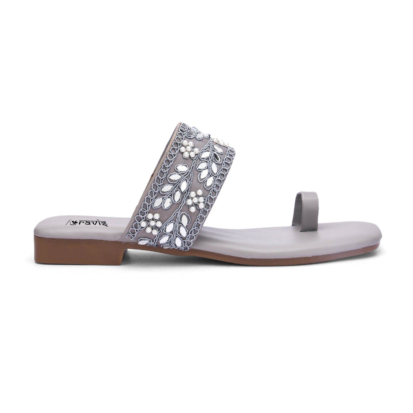 RAVIS SparkToe Black Toe-Ring Ethnic Flats for Women