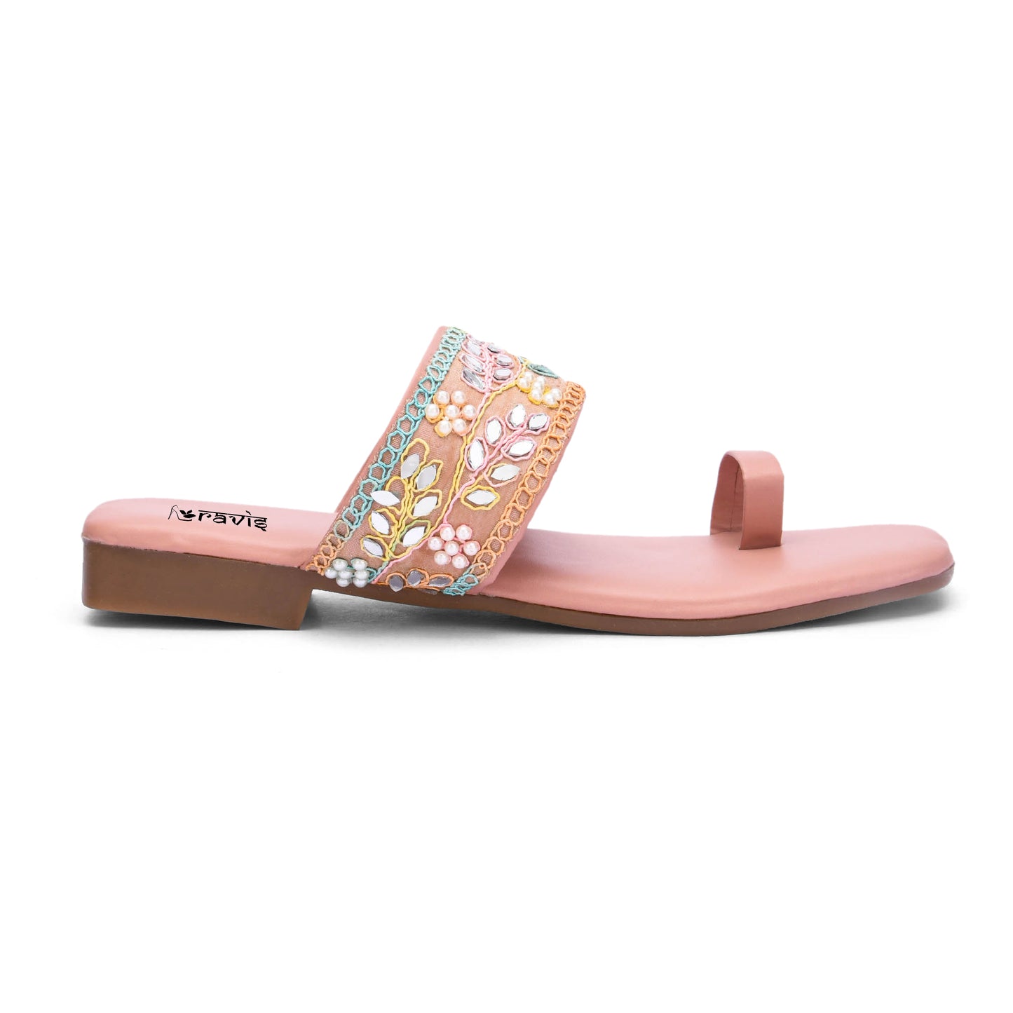 RAVIS SparkToe Black Toe-Ring Ethnic Flats for Women