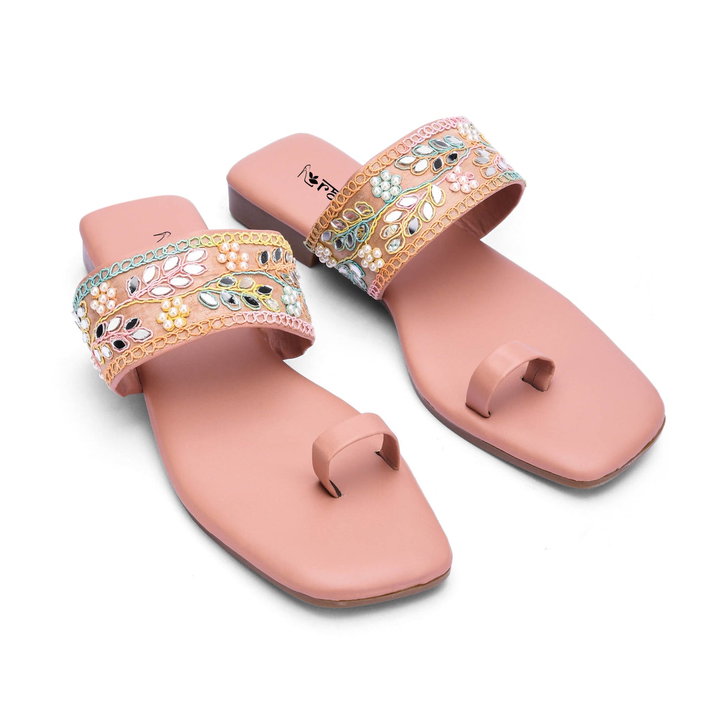 RAVIS SparkToe Black Toe-Ring Ethnic Flats for Women