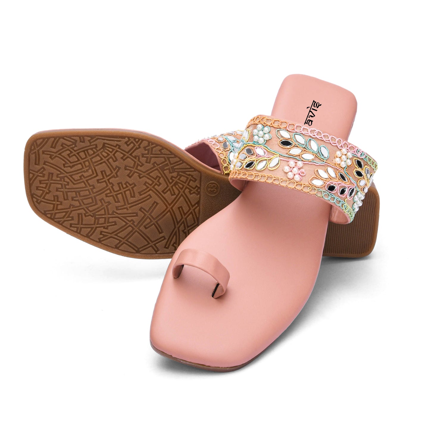 RAVIS SparkToe Black Toe-Ring Ethnic Flats for Women