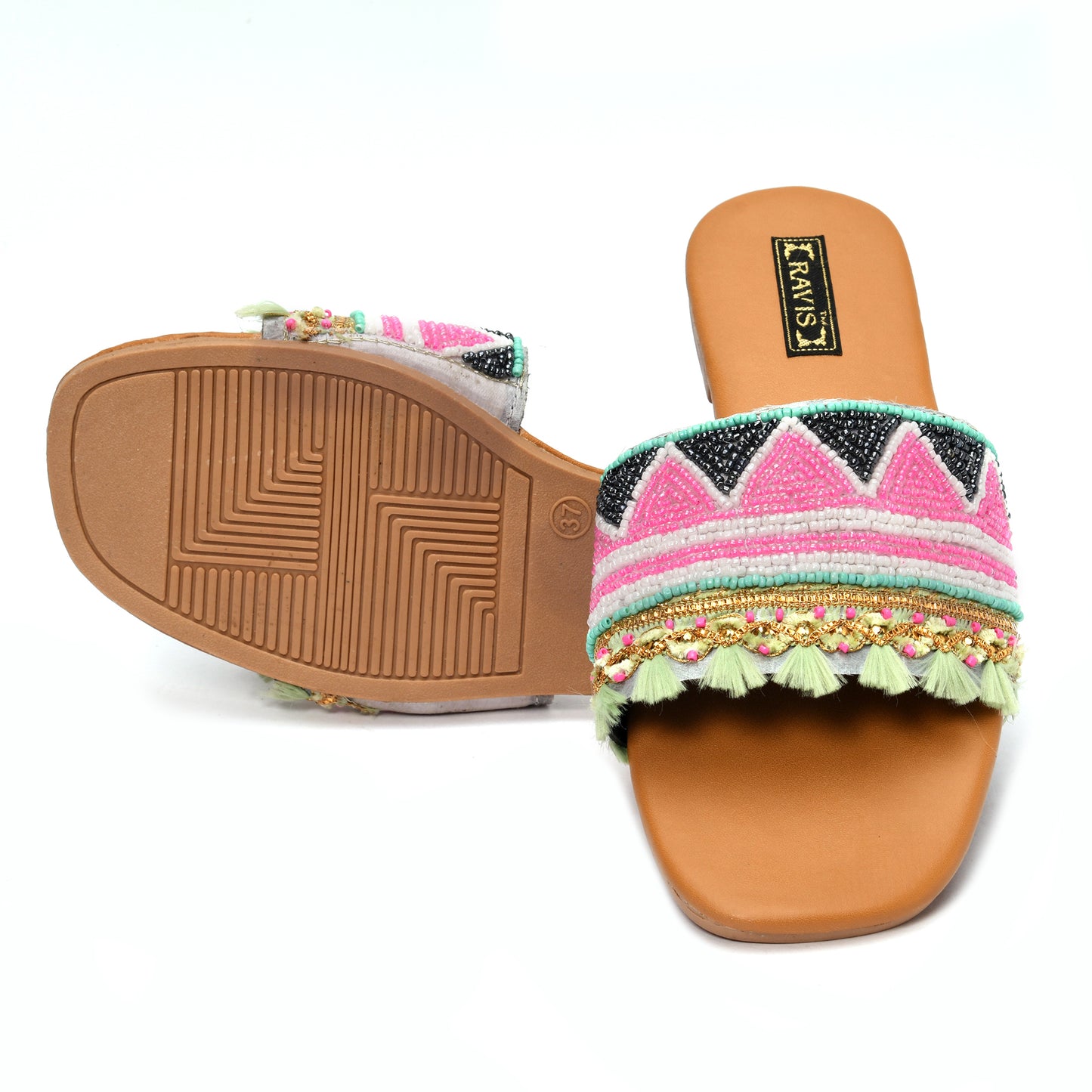 RAVIS Boho Fringe Slides for Women – Trendy Tassel Flats for Casual Outings