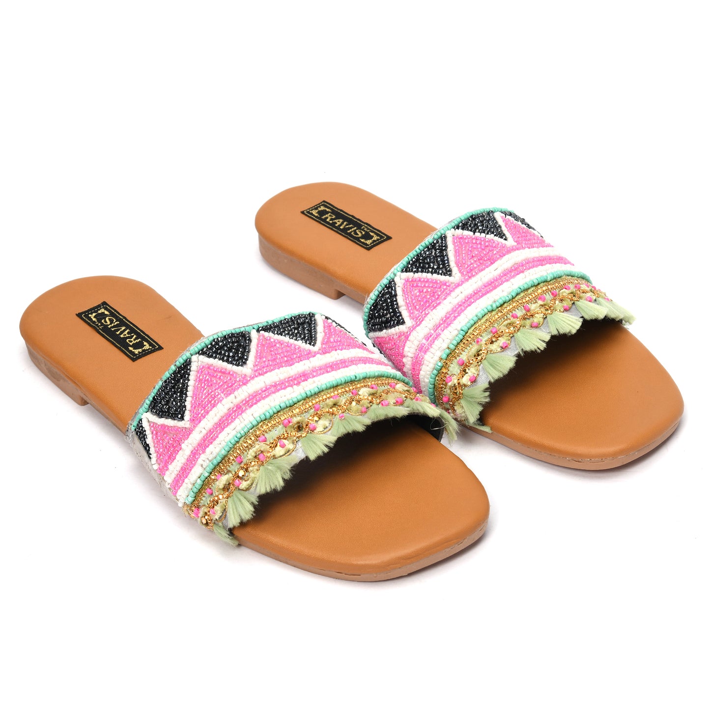 RAVIS Boho Fringe Slides for Women – Trendy Tassel Flats for Casual Outings