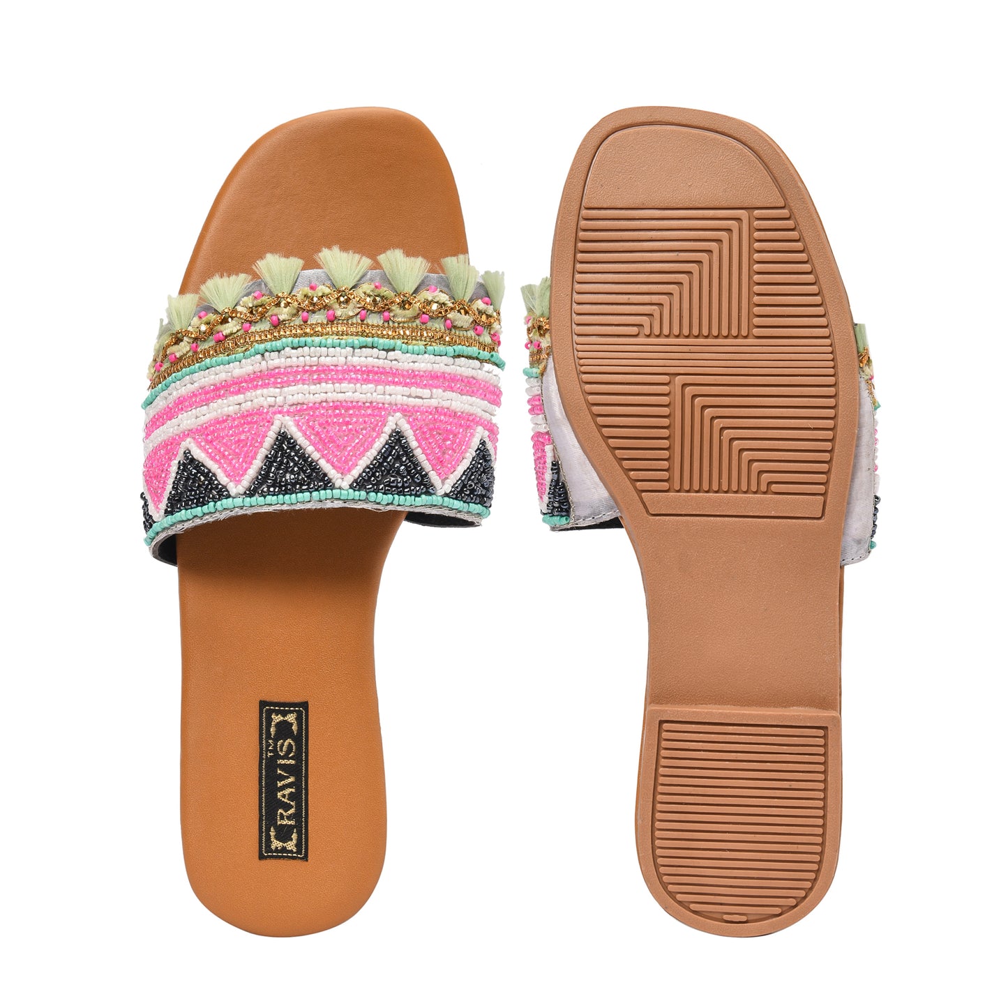 RAVIS Boho Fringe Slides for Women – Trendy Tassel Flats for Casual Outings