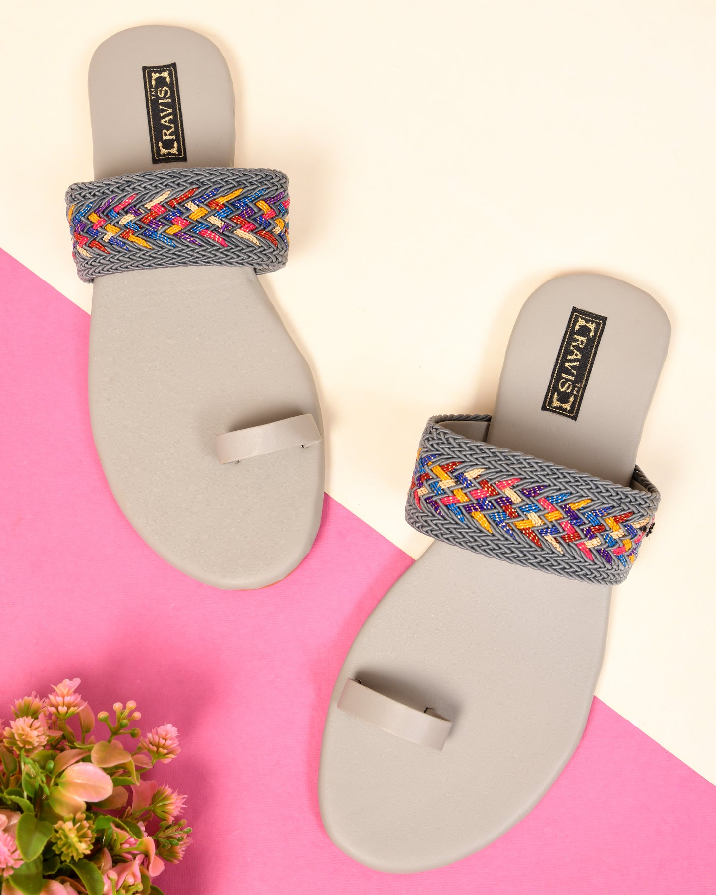 Ravis Ethnic Flat Slippers for Women – Braided Strap & Toe Loop | Daily & Festive Wear