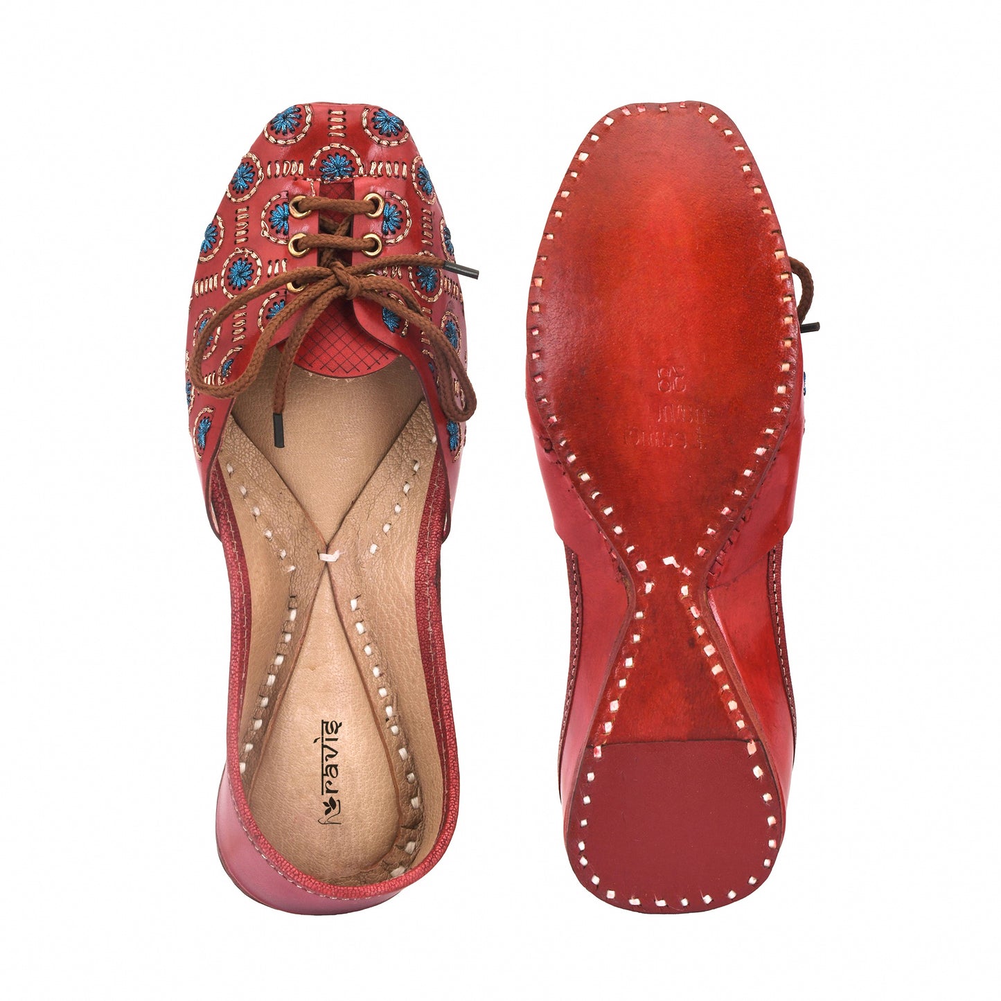 RAVIS Women’s Lace-Up Embroidered Jutti