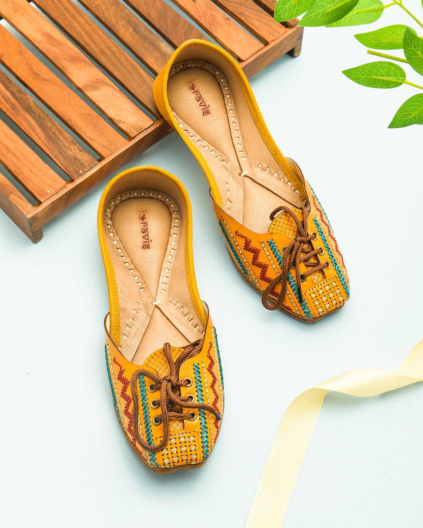 RAVIS Women’s Lace-Up Embroidered Jutti