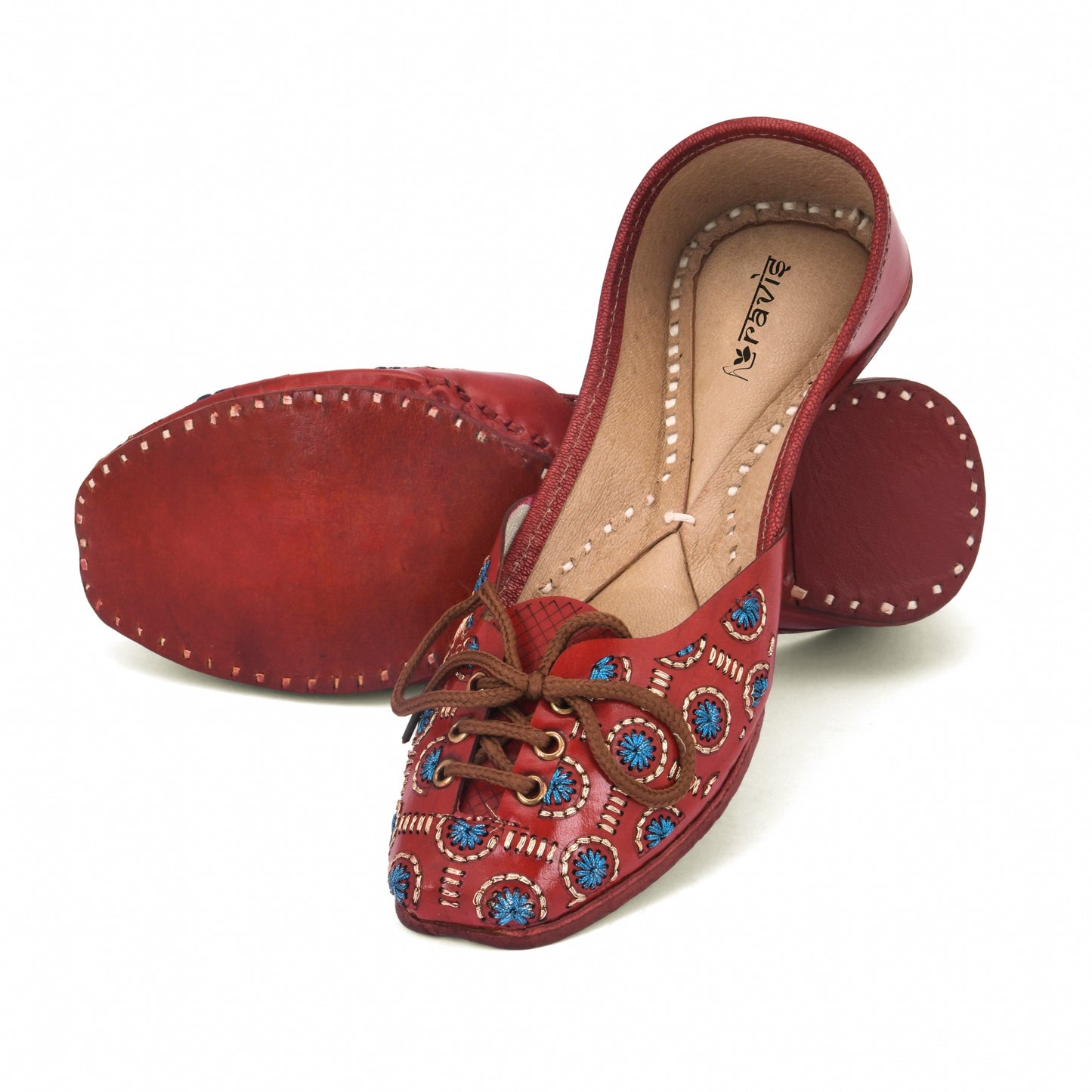 RAVIS Women’s Lace-Up Embroidered Jutti