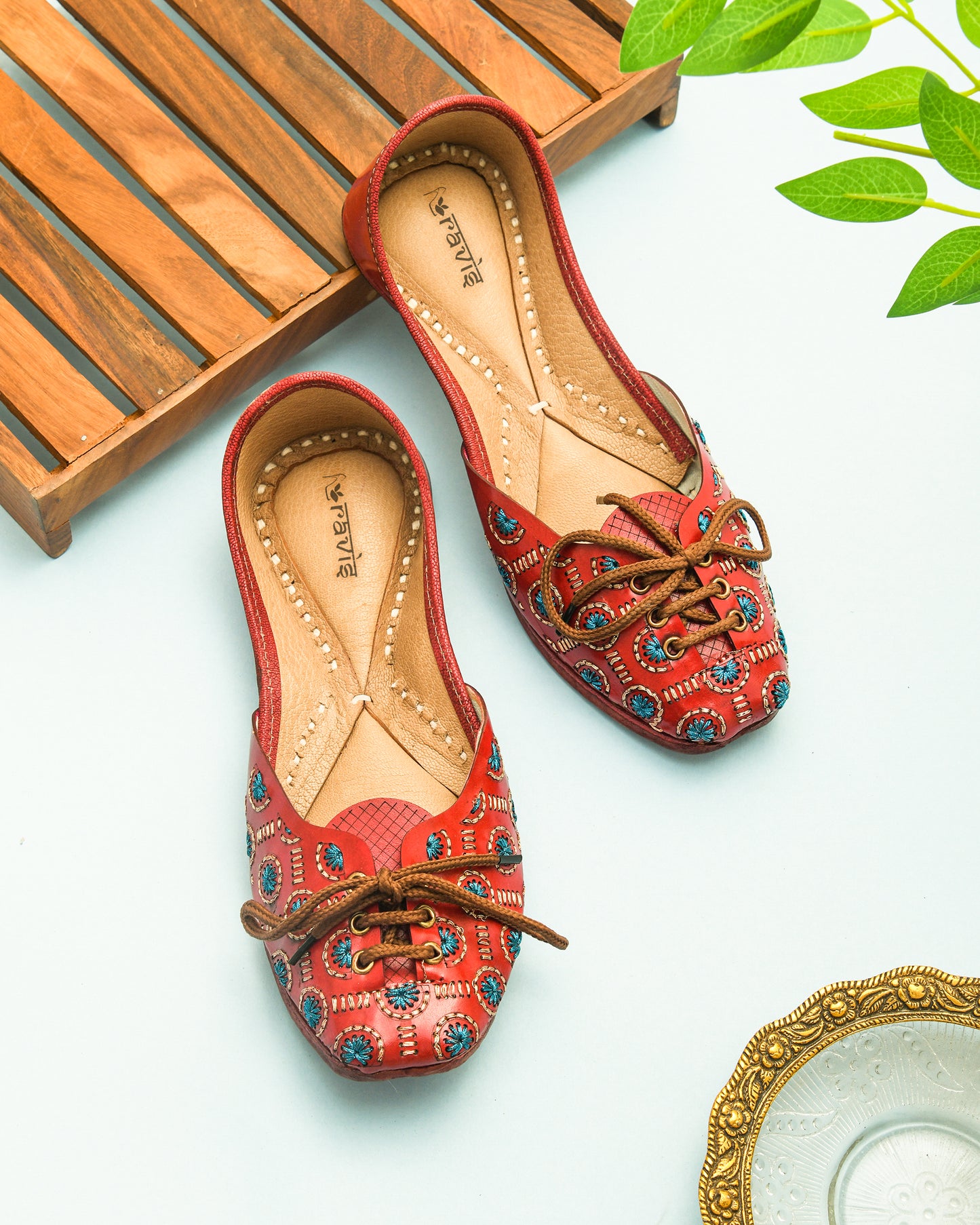 RAVIS Women’s Lace-Up Embroidered Jutti