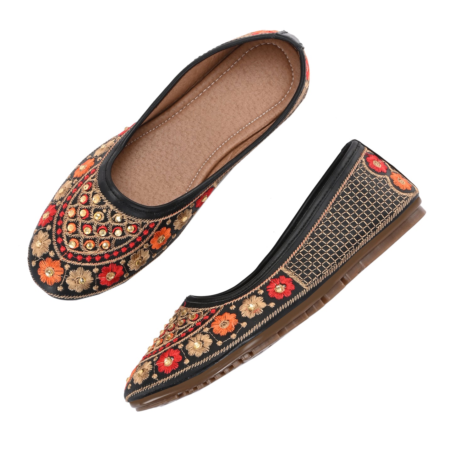 Ravis Embroidered Ethnic Flat Jutti – Traditional Floral Design for Women