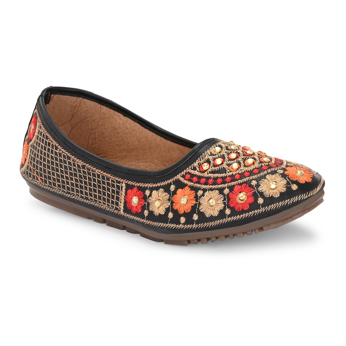 Ravis Embroidered Ethnic Flat Jutti – Traditional Floral Design for Women