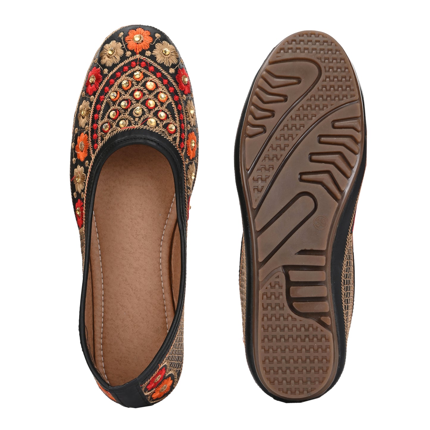 Ravis Embroidered Ethnic Flat Jutti – Traditional Floral Design for Women