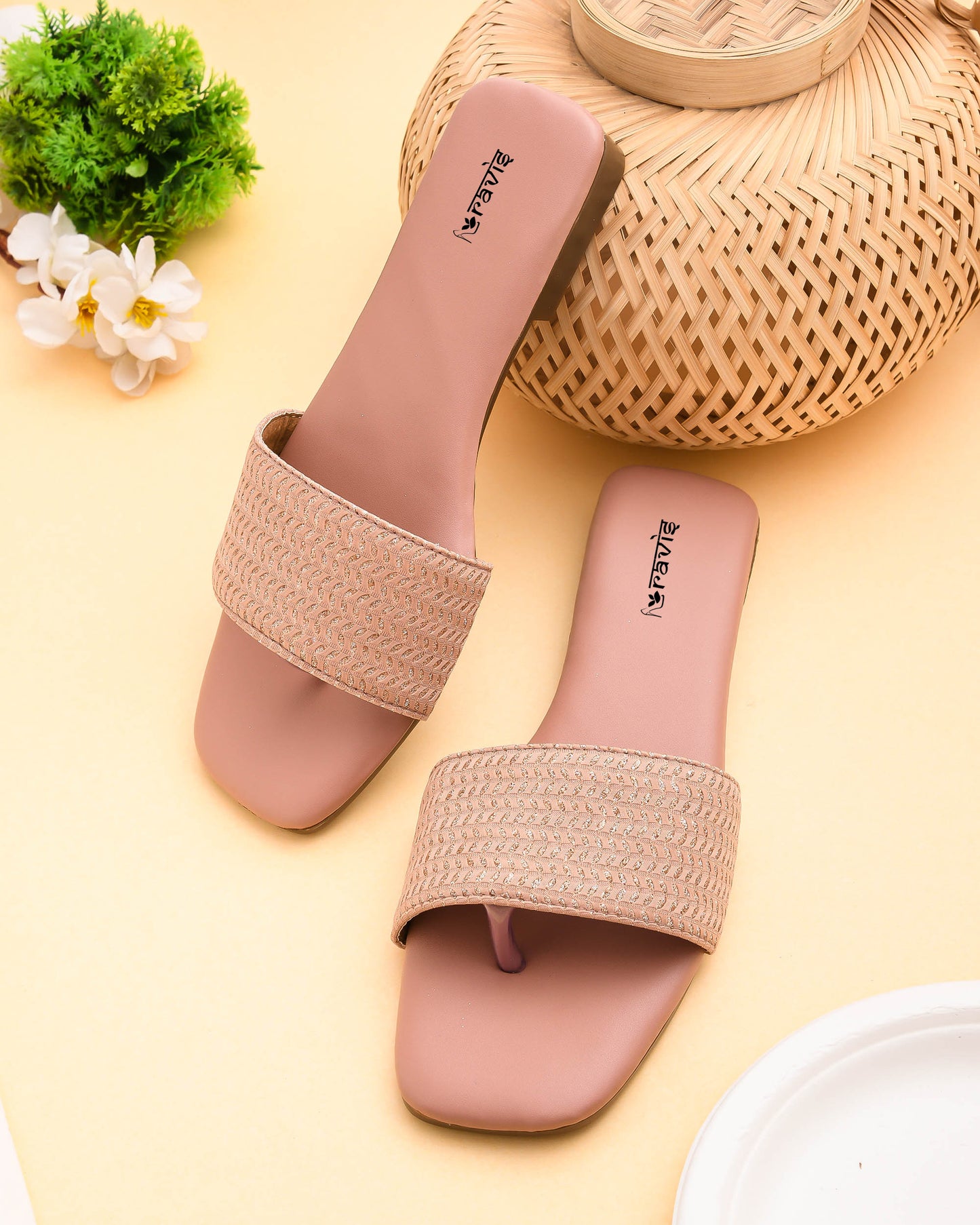 RAVIS Woven Charm Toe-Ring Flats