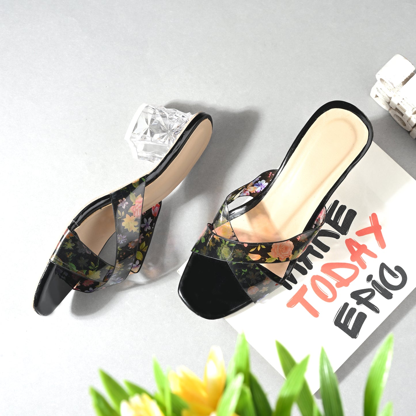 RAVIS Rosette Vibe Heels – Floral Glam for Modern Steps