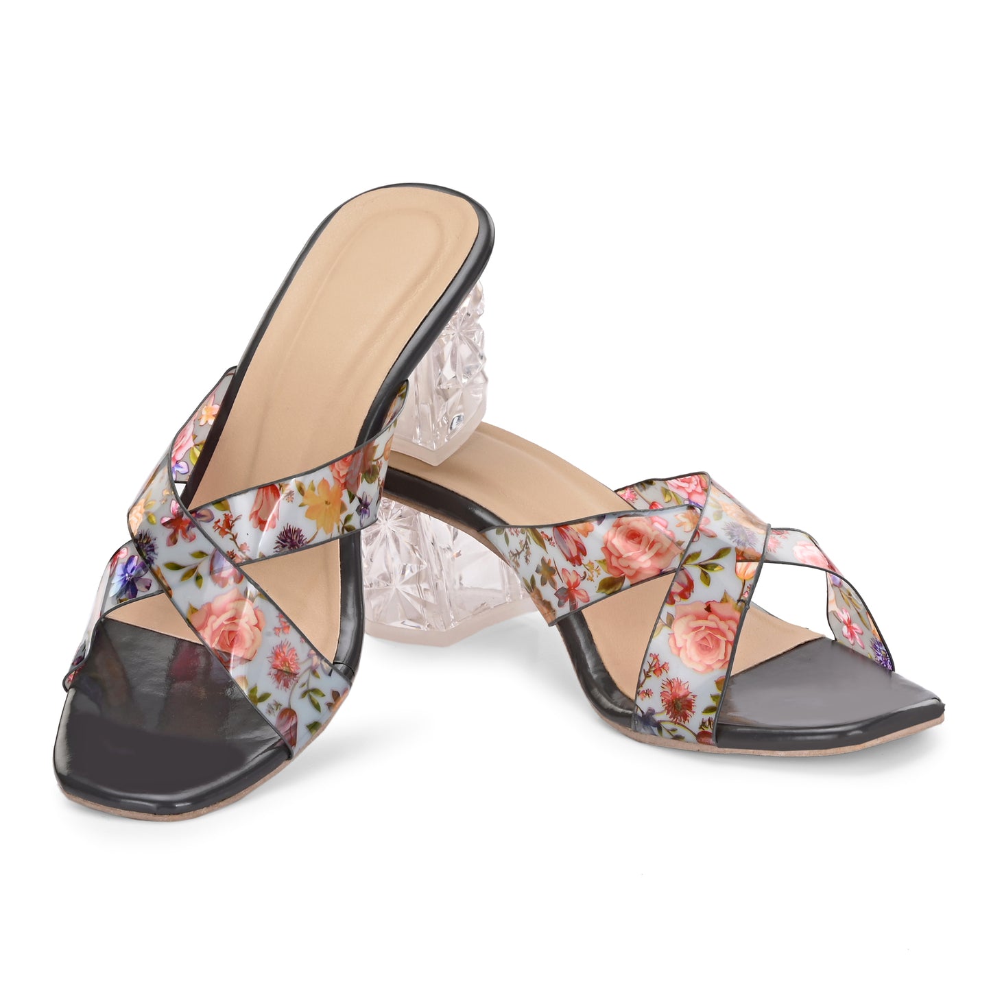 RAVIS Rosette Vibe Heels – Floral Glam for Modern Steps