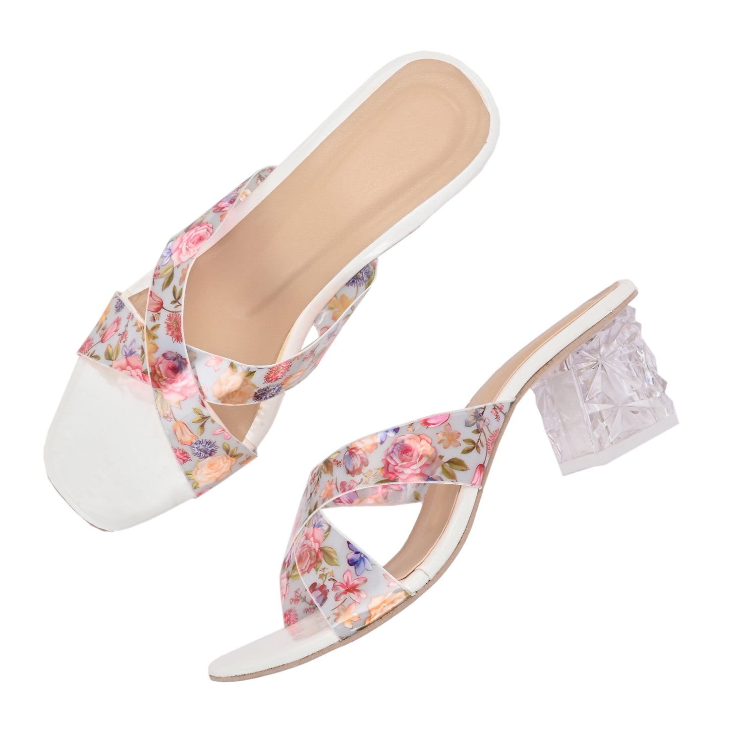 RAVIS Rosette Vibe Heels – Floral Glam for Modern Steps