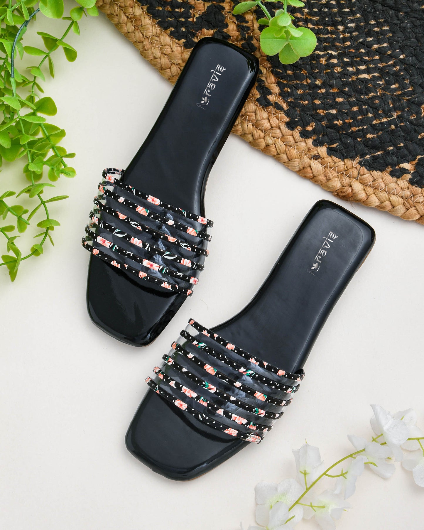 RAVIS Multi-Strap Printed Flat Slippers for Women- Dailywear & Casual Outing