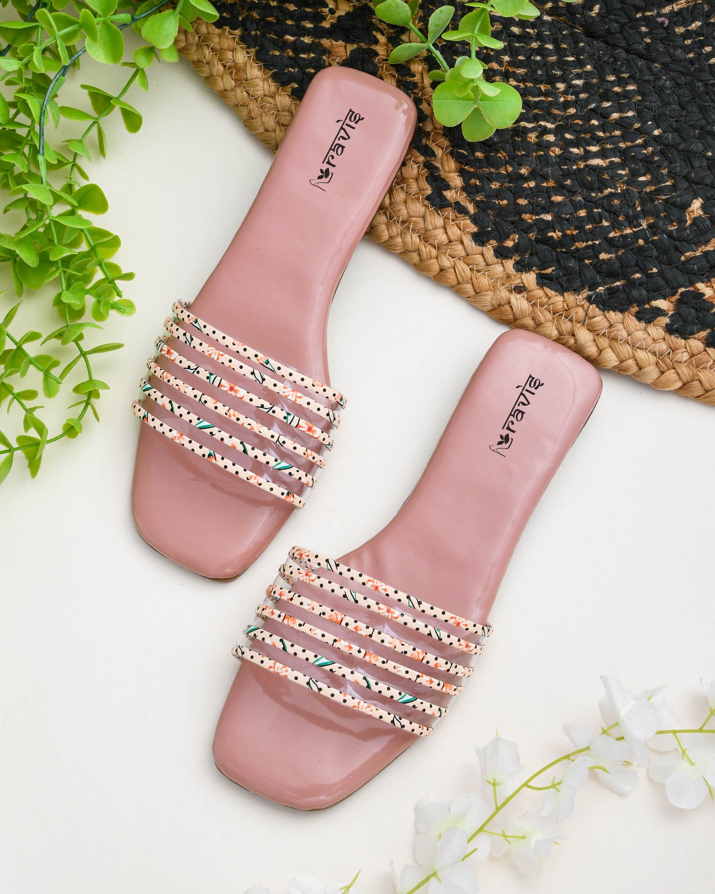 RAVIS Multi-Strap Printed Flat Slippers for Women- Dailywear & Casual Outing