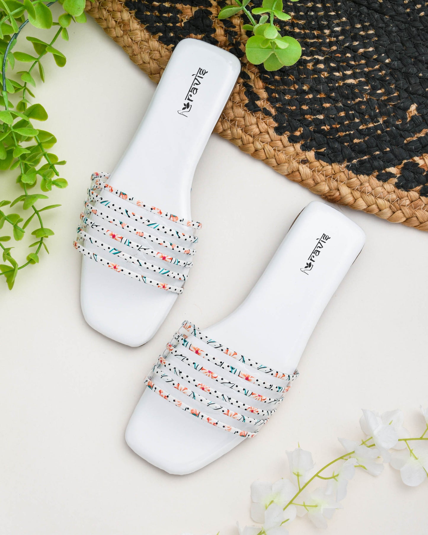 RAVIS Multi-Strap Printed Flat Slippers for Women- Dailywear & Casual Outing