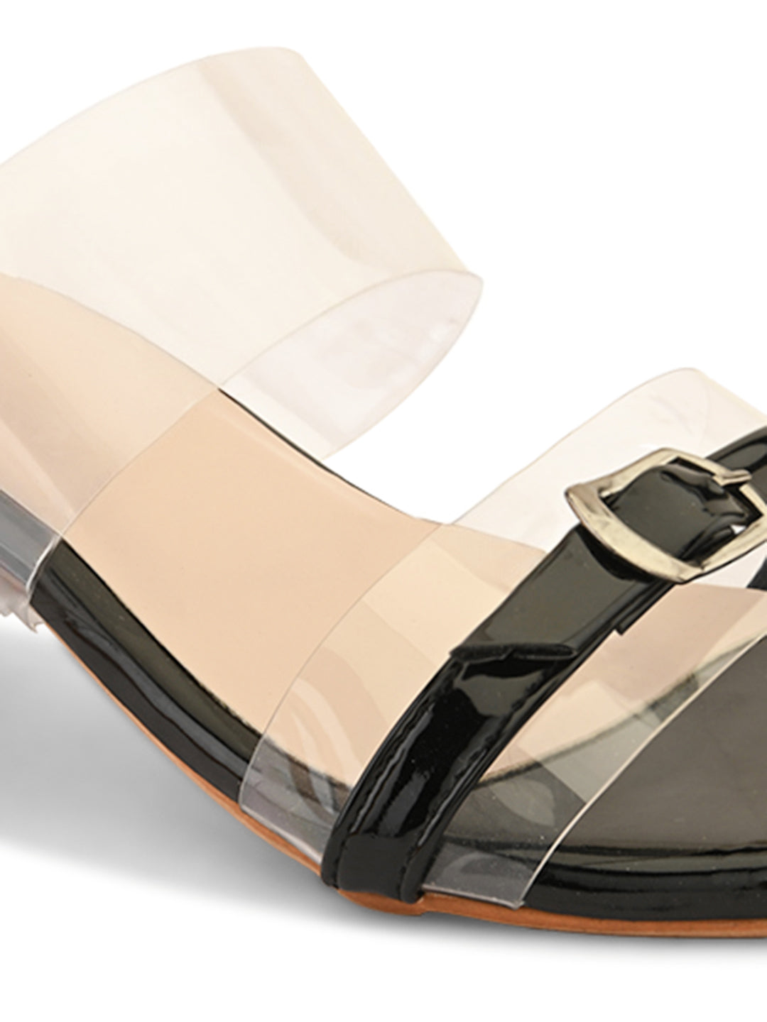 Ravis Black Transparent Block Heels – Buckle Strap | Party & Daily Wear