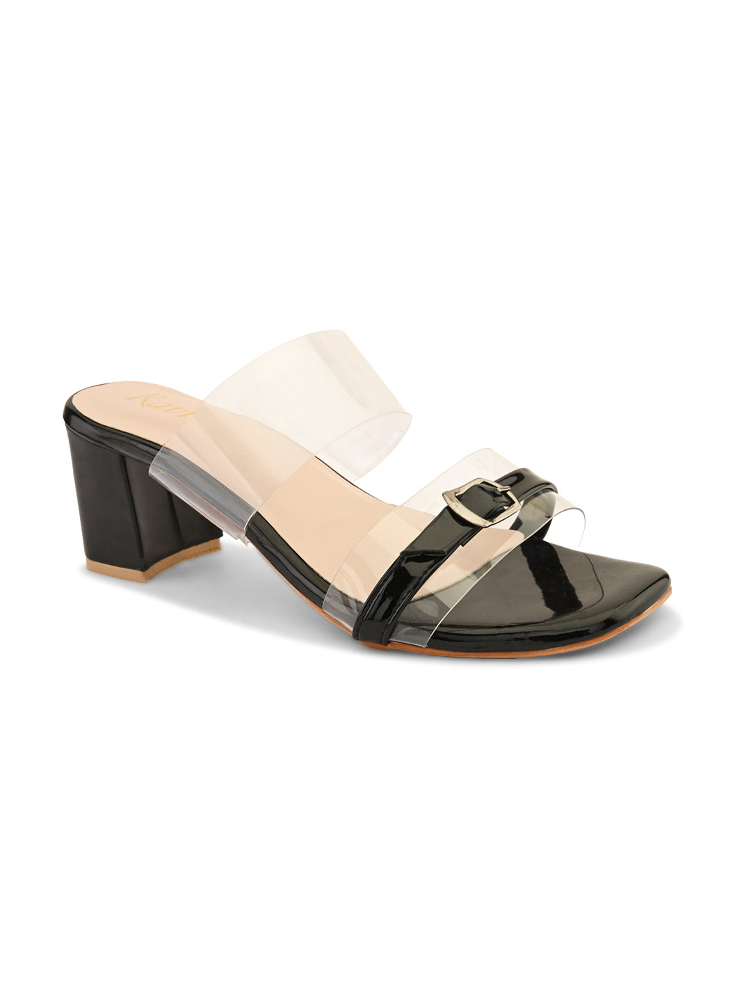 Ravis Black Transparent Block Heels – Buckle Strap | Party & Daily Wear