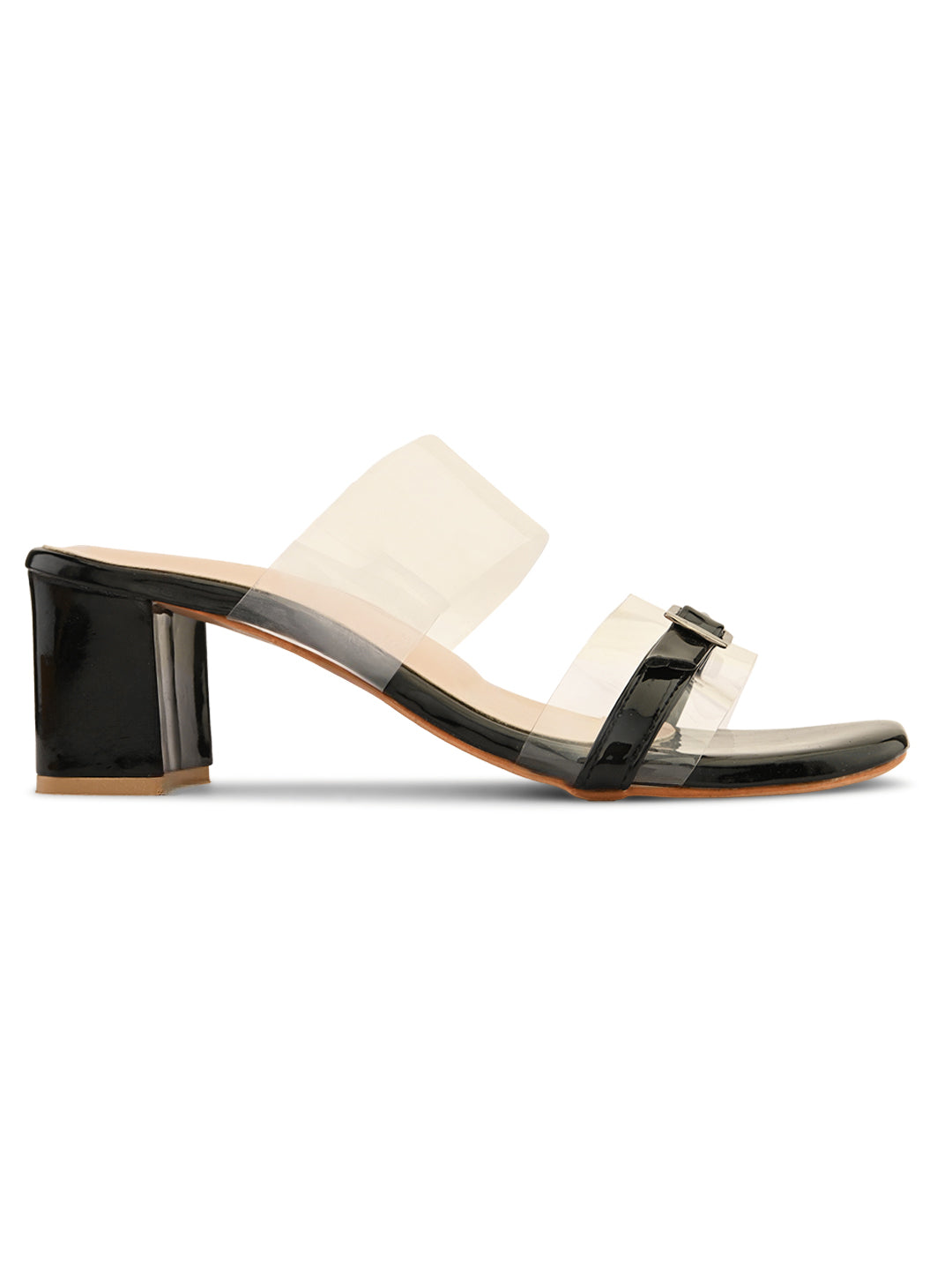 Ravis Black Transparent Block Heels – Buckle Strap | Party & Daily Wear
