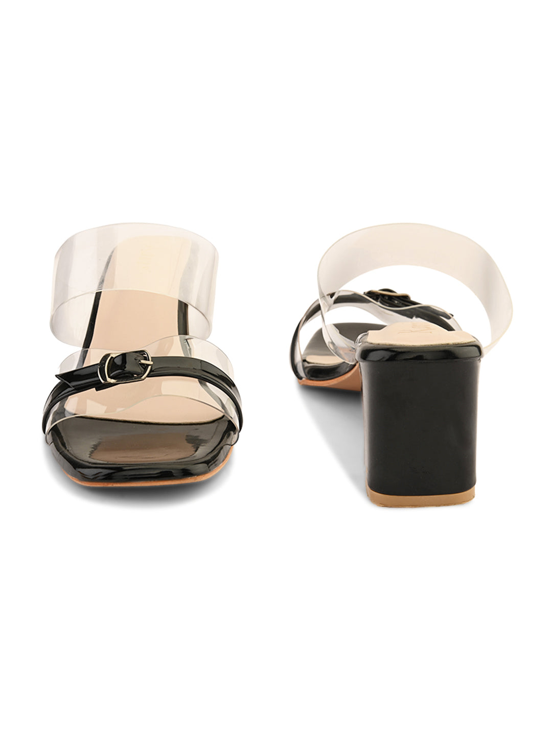 Ravis Black Transparent Block Heels – Buckle Strap | Party & Daily Wear