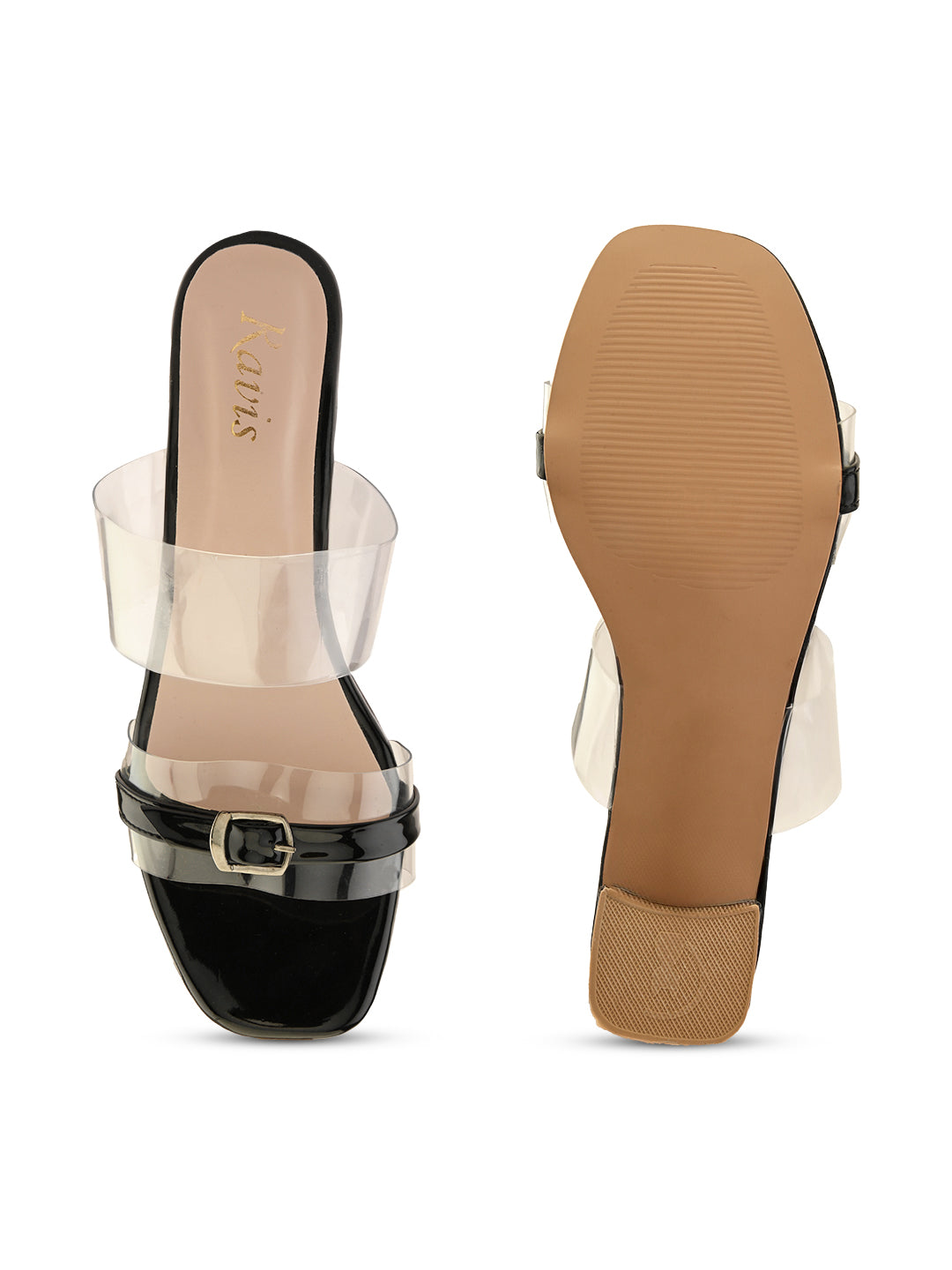 Ravis Black Transparent Block Heels – Buckle Strap | Party & Daily Wear