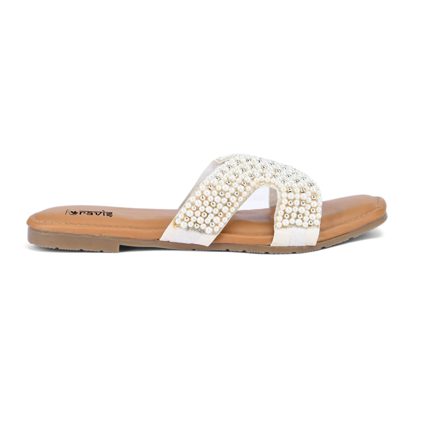 RAVIS Sheshell Pearl Embellished Slip-On Slippers