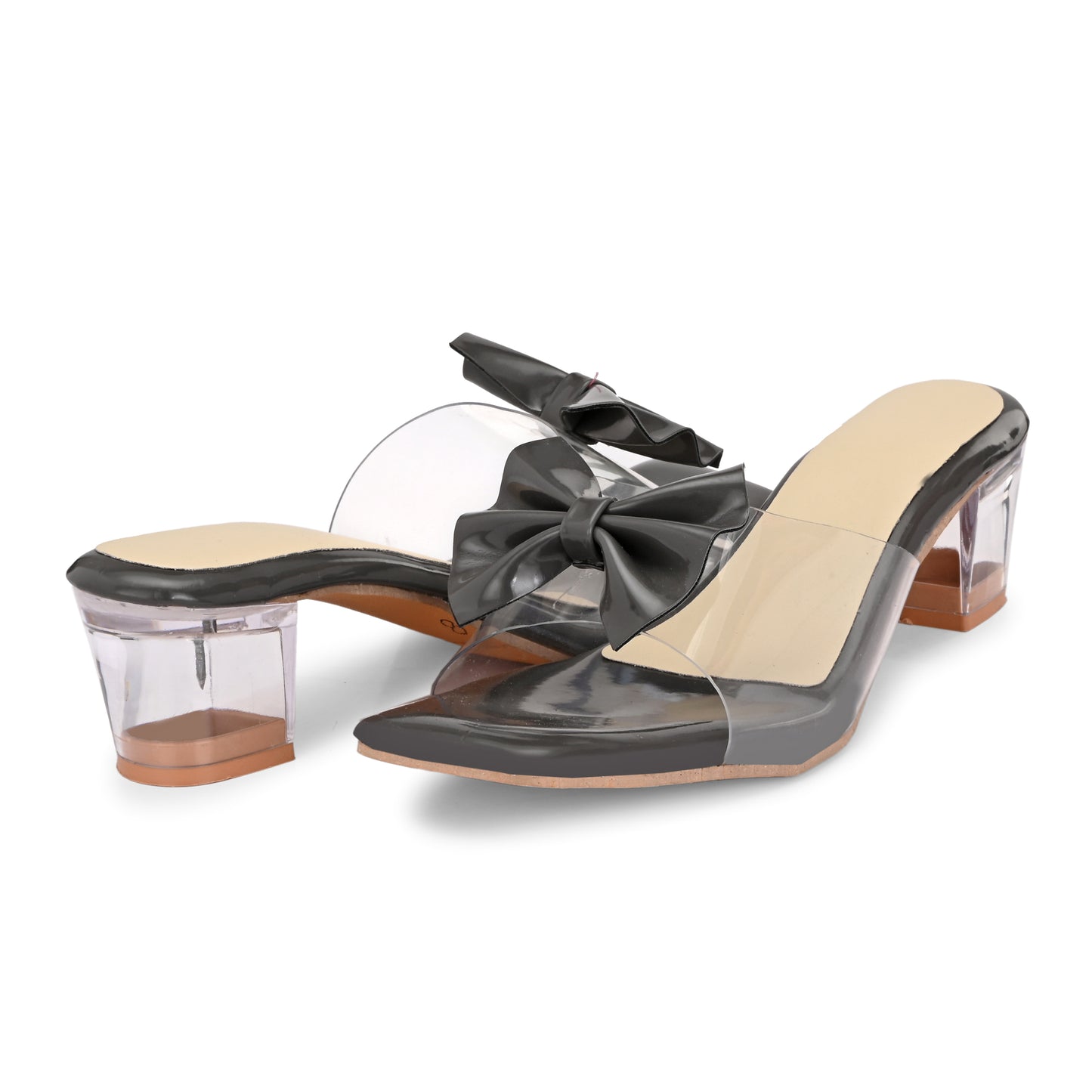 RAVIS LuxeBow Transparent Black Heels for Women