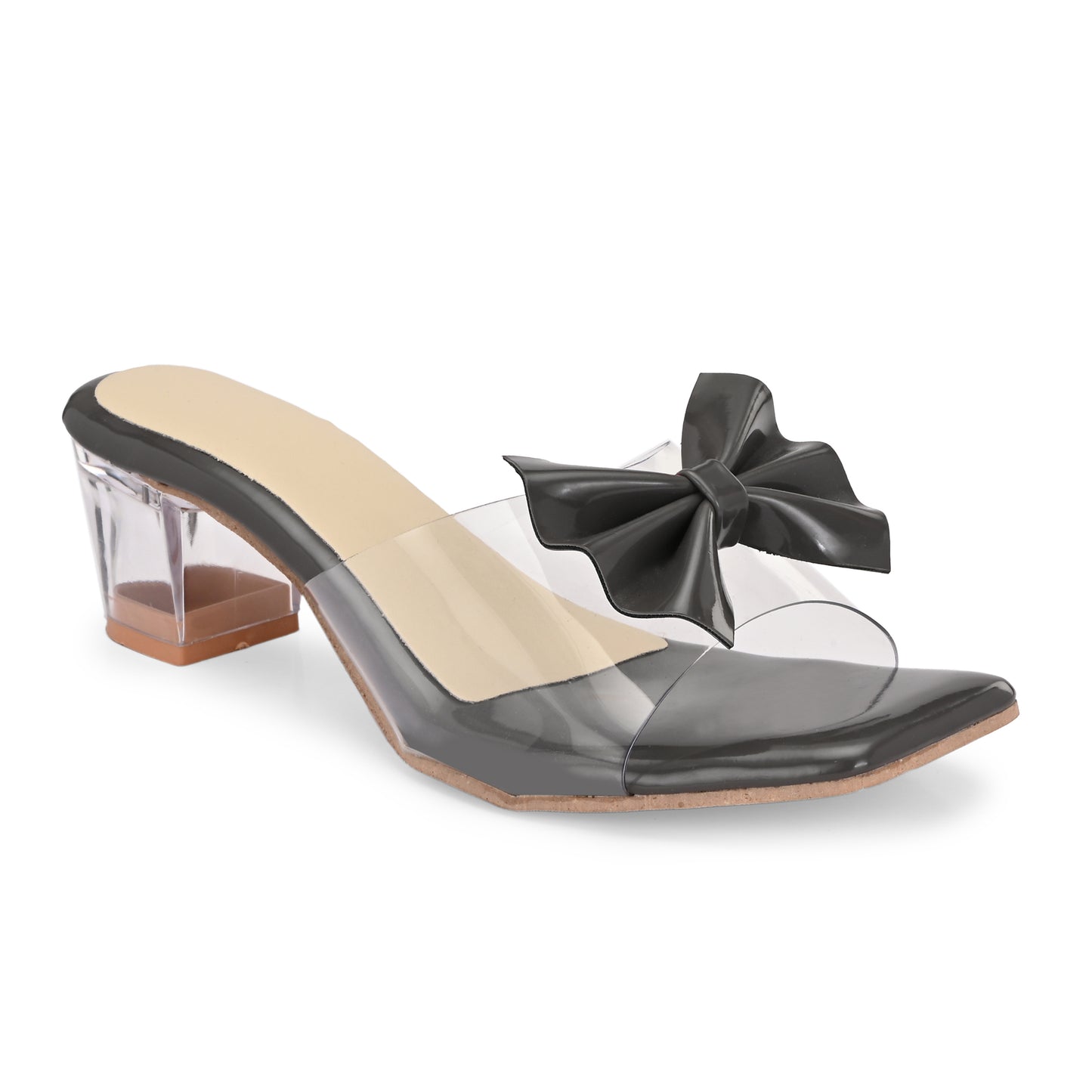 RAVIS LuxeBow Transparent Black Heels for Women