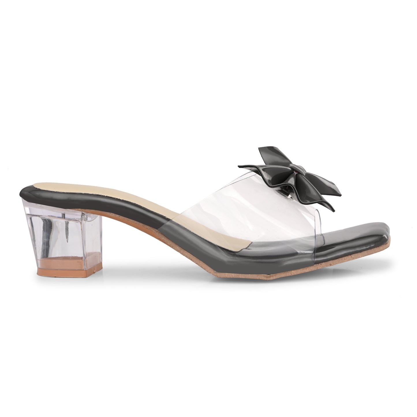 RAVIS LuxeBow Transparent Black Heels for Women