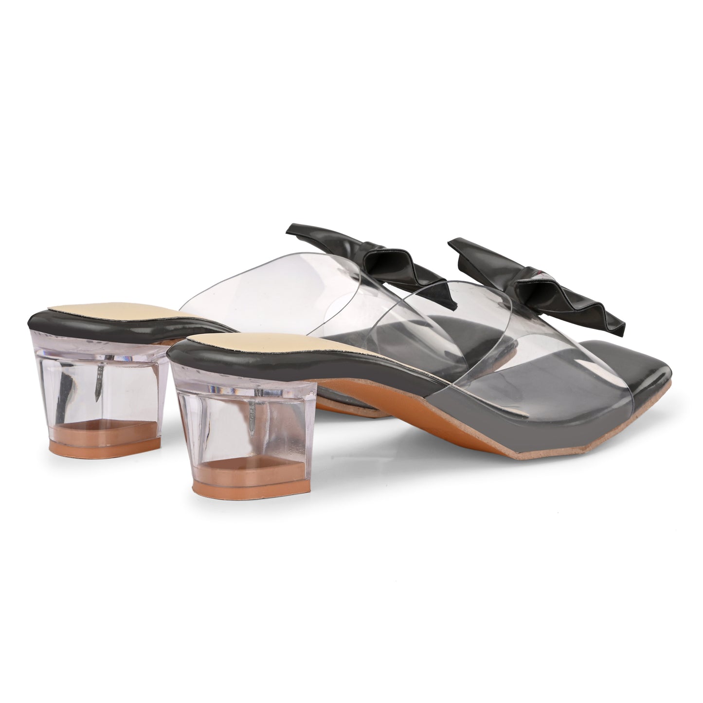 RAVIS LuxeBow Transparent Black Heels for Women
