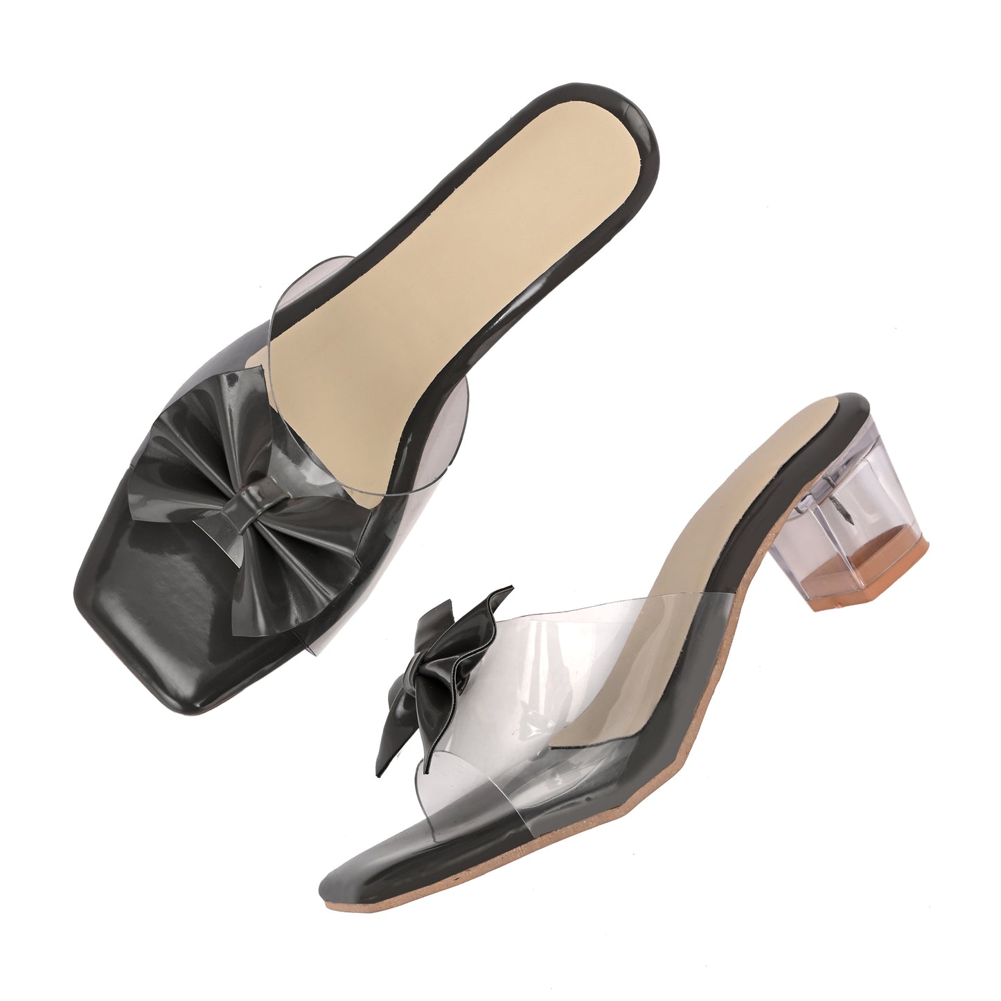 RAVIS LuxeBow Transparent Black Heels for Women
