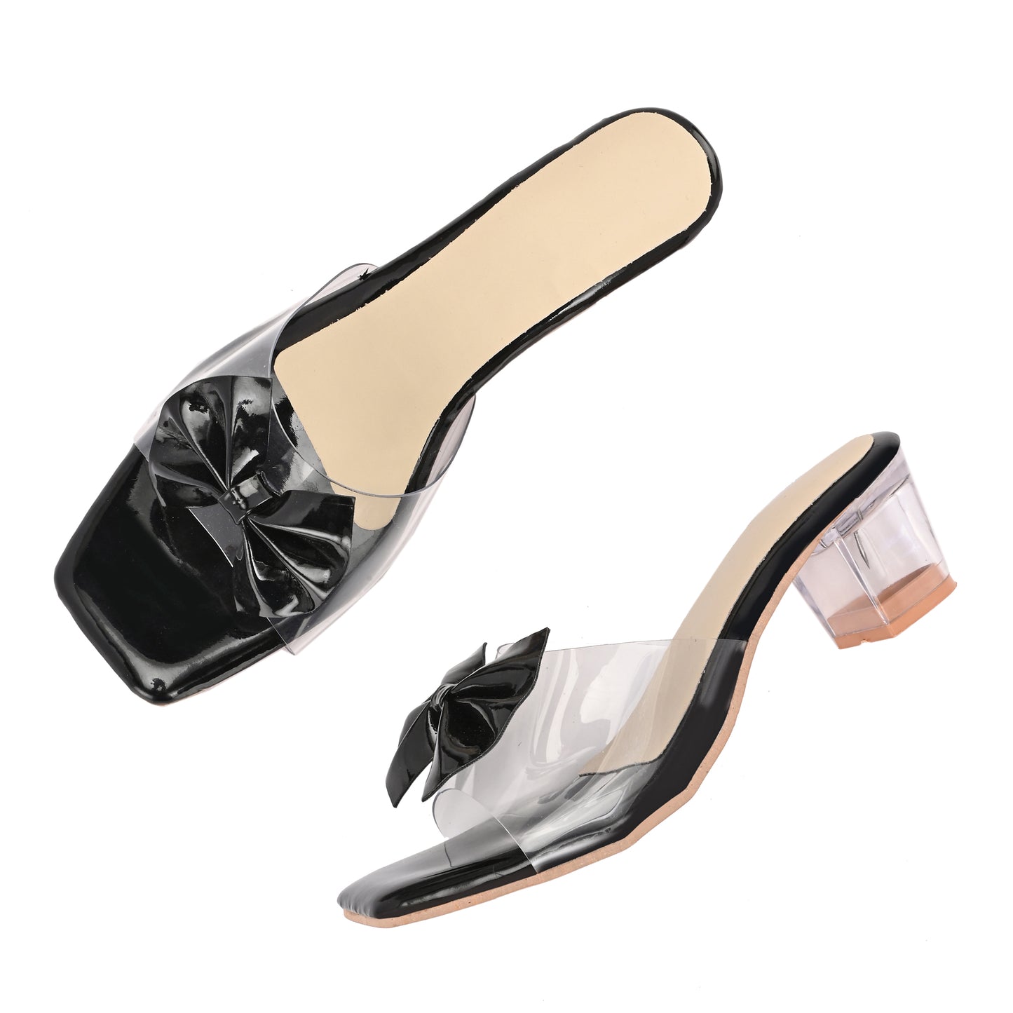 RAVIS LuxeBow Transparent Black Heels for Women