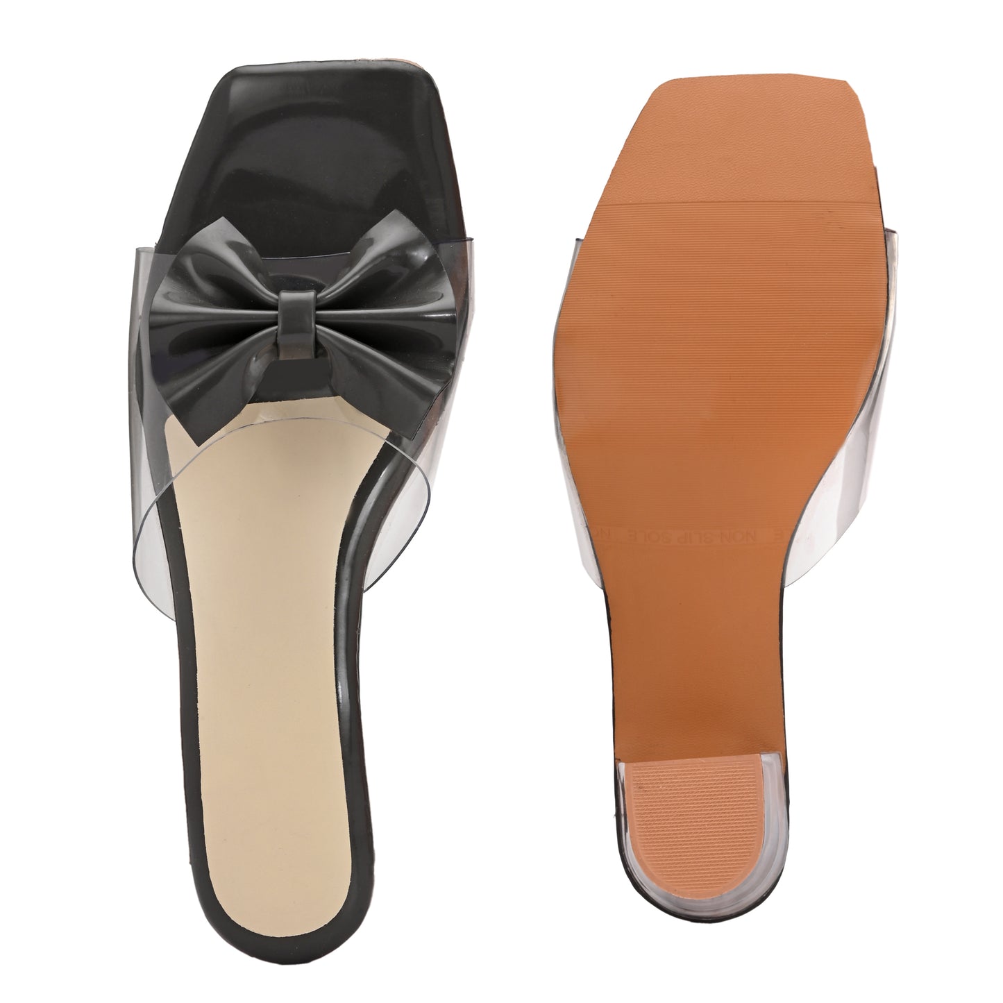 RAVIS LuxeBow Transparent Black Heels for Women