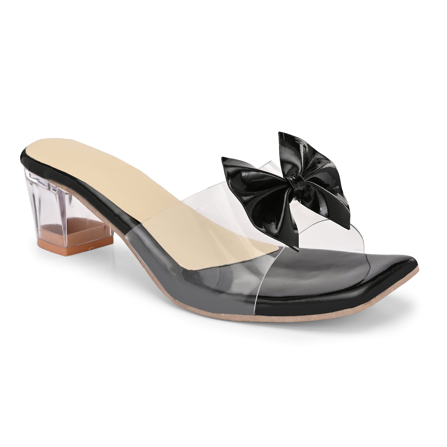 RAVIS LuxeBow Transparent Black Heels for Women