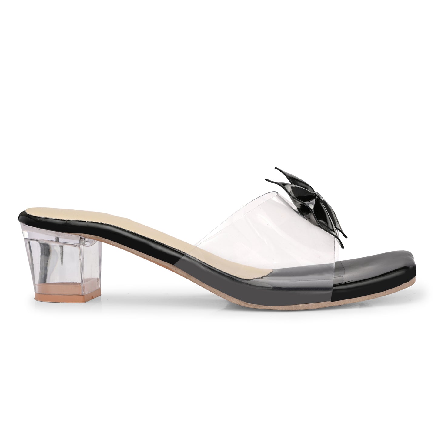 RAVIS LuxeBow Transparent Black Heels for Women