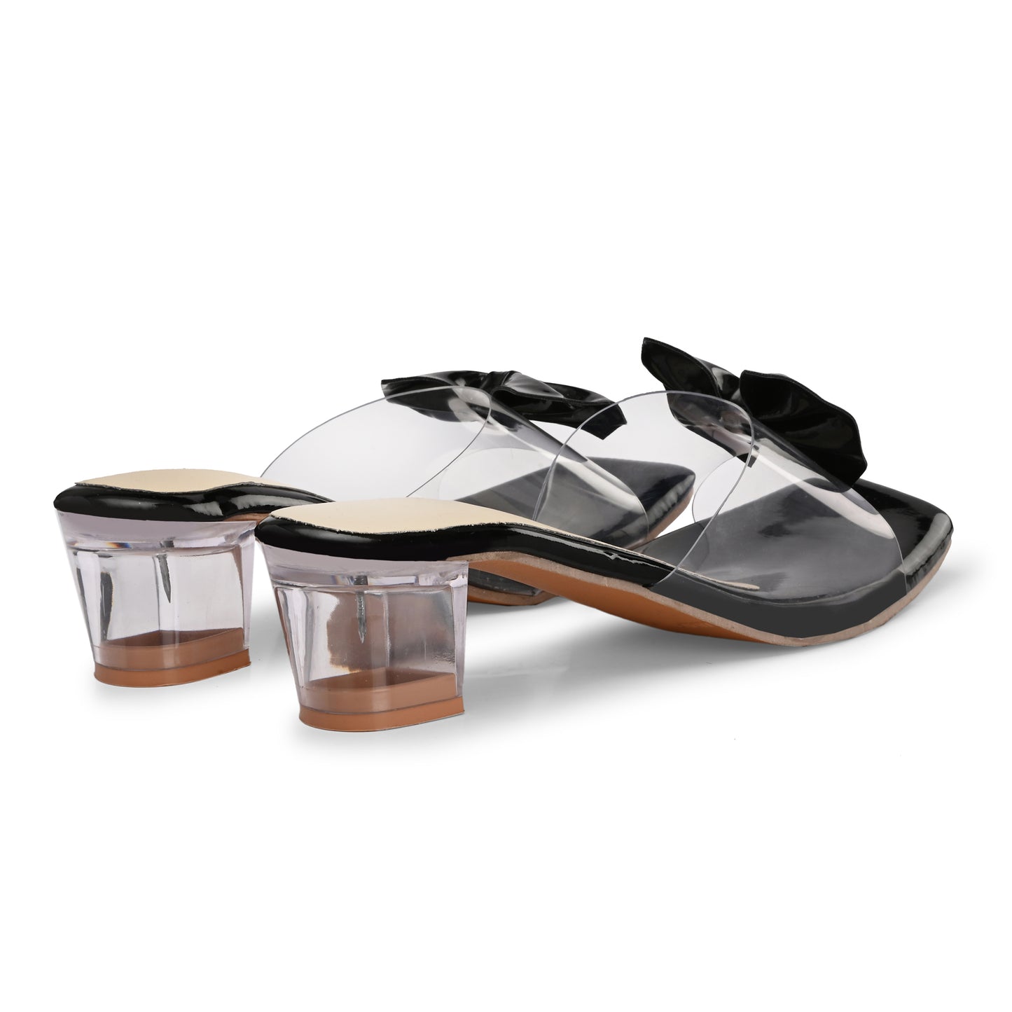 RAVIS LuxeBow Transparent Black Heels for Women