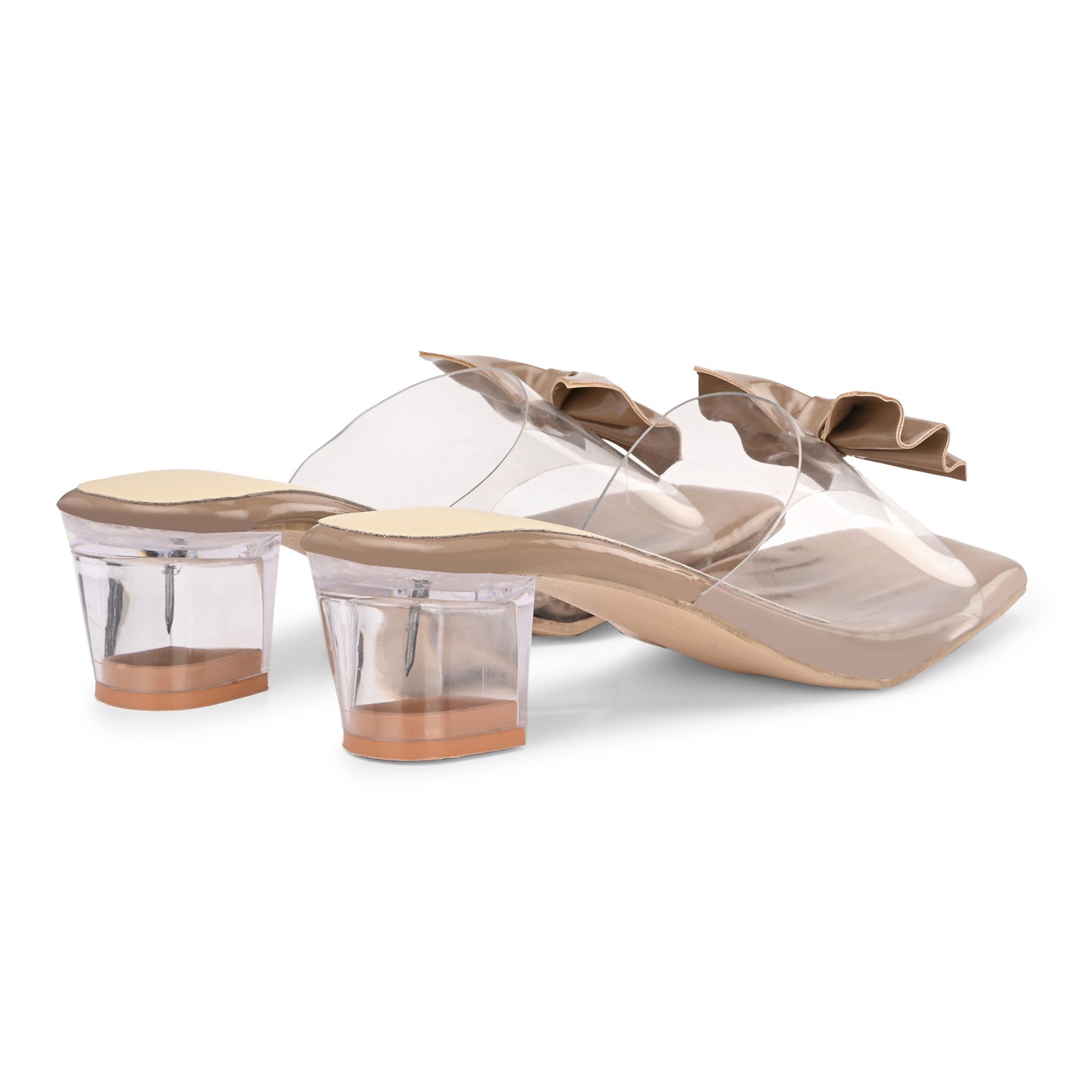 RAVIS LuxeBow Transparent Black Heels for Women