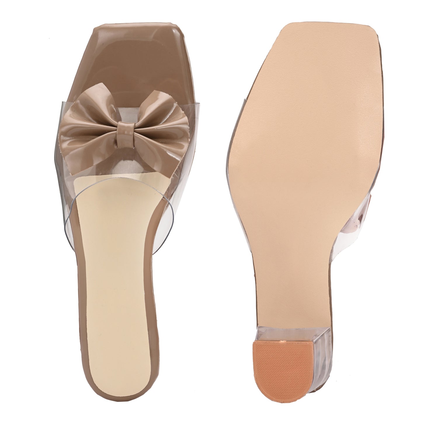 RAVIS LuxeBow Transparent Black Heels for Women