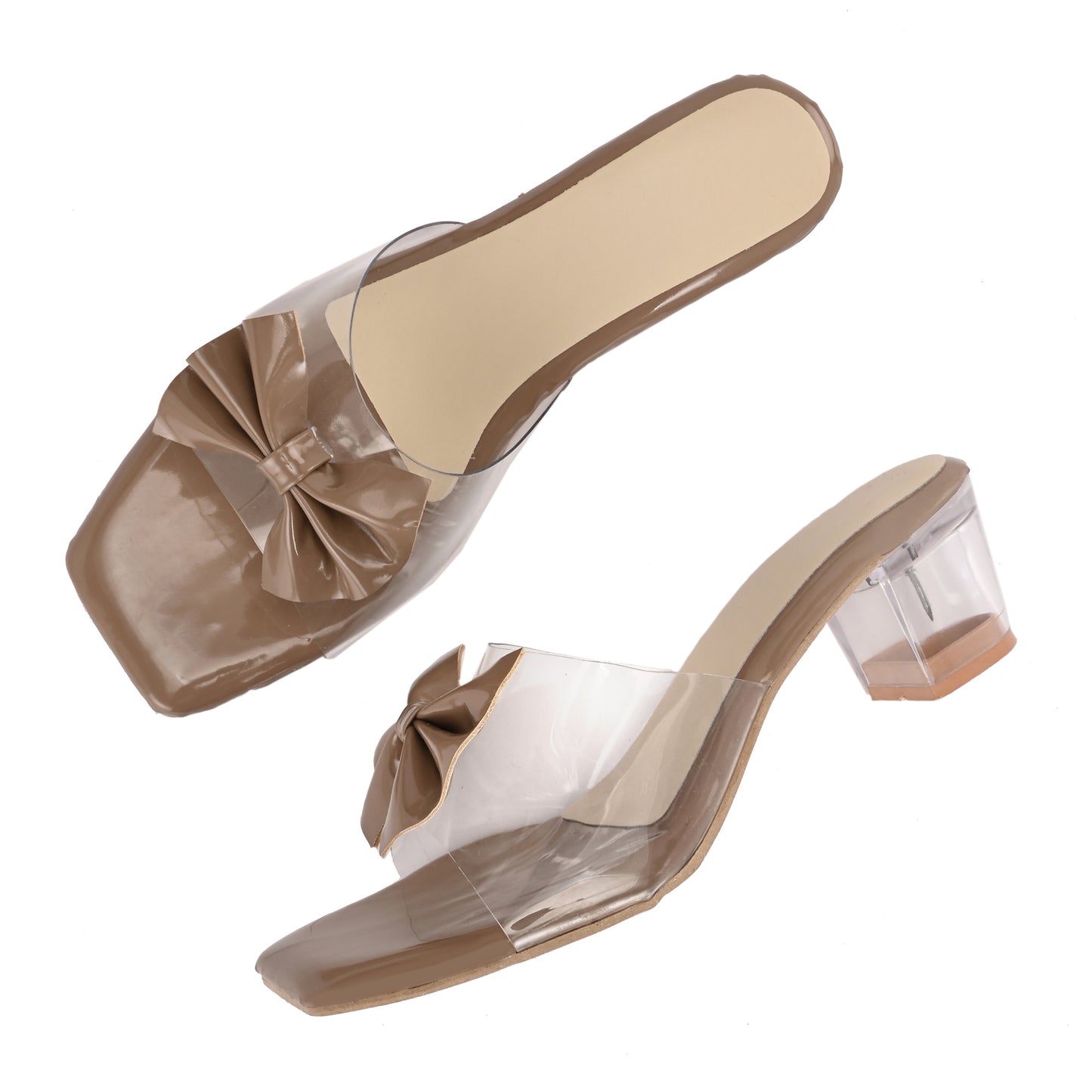 RAVIS LuxeBow Transparent Black Heels for Women